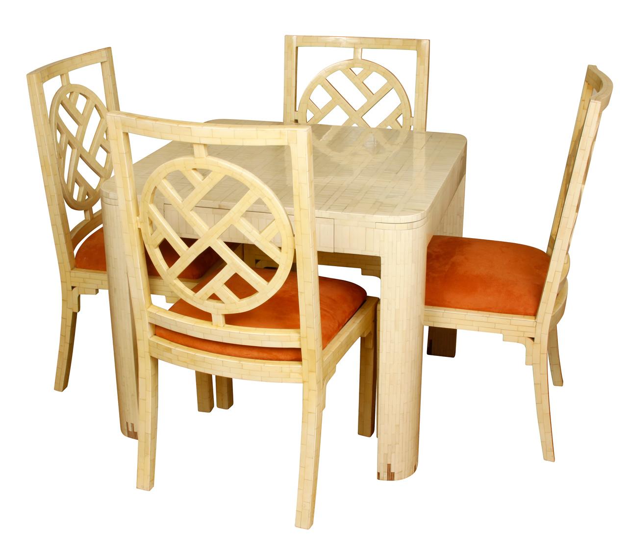 Enrique Garcel Lacquered Bone Games Table with Four Chairs