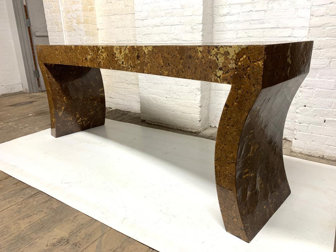Enrique Garcel, lacquered coconut shell console. Handmade console table with arched legs and a curved front. 
Coconut Lamp not available.