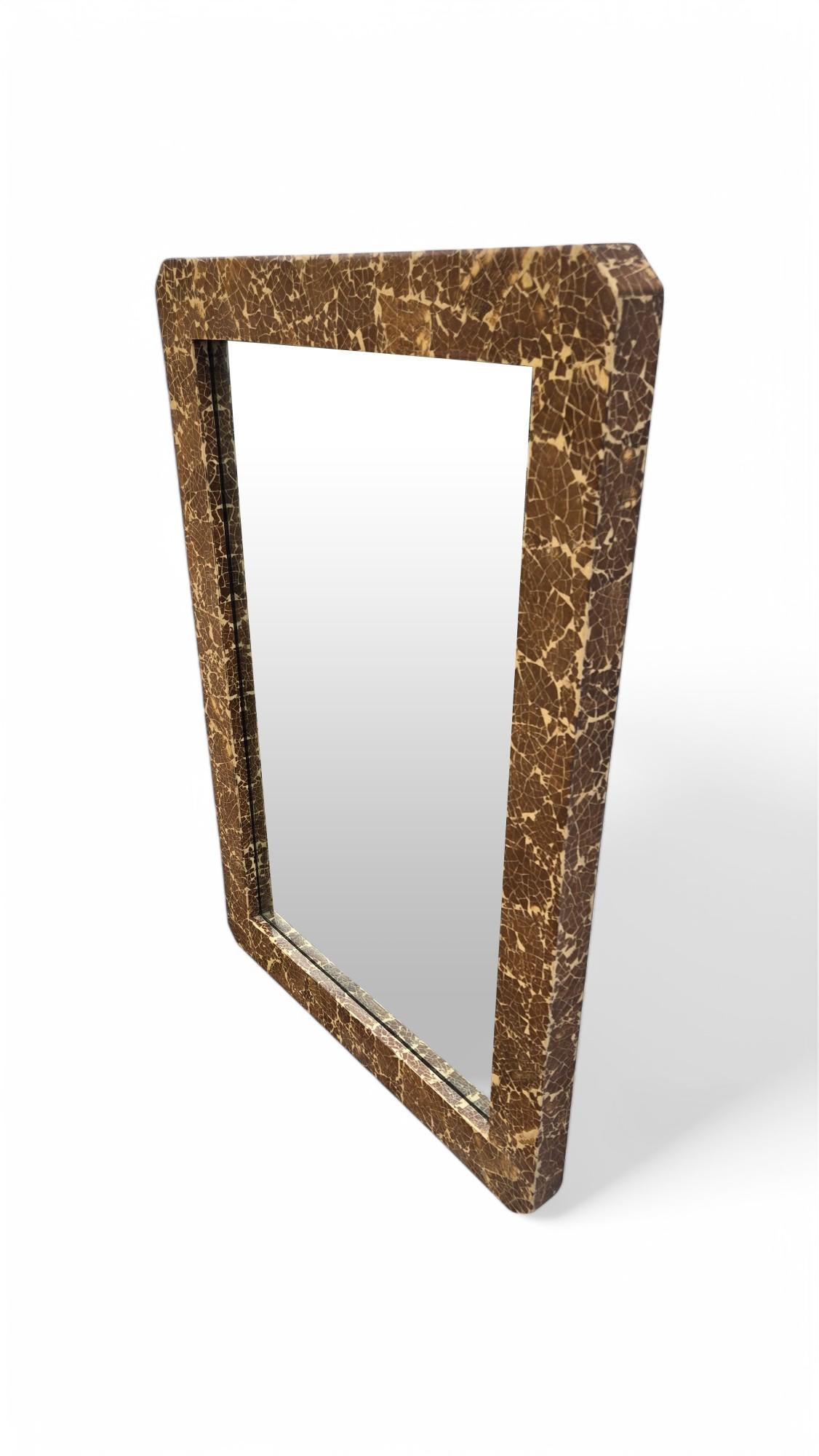 Enrique Garcel Lacquered Coconut Shell Wall Mirror In Good Condition For Sale In Middlesex, NJ