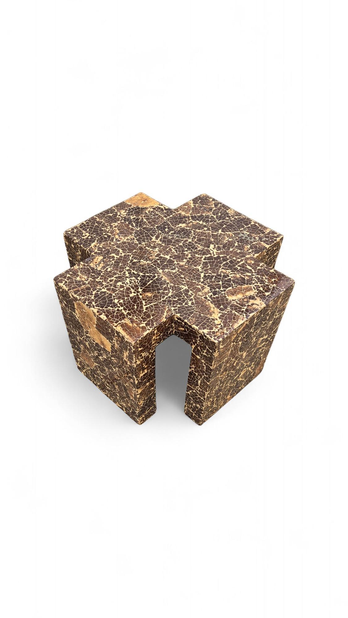 Colombian Enrique Garcel Lacquered Cross Coconut Shell Side Table For Sale