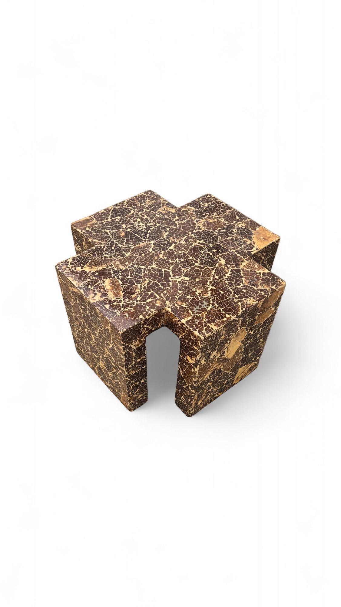 Enrique Garcel Lacquered Cross Coconut Shell Side Table In Good Condition For Sale In Middlesex, NJ