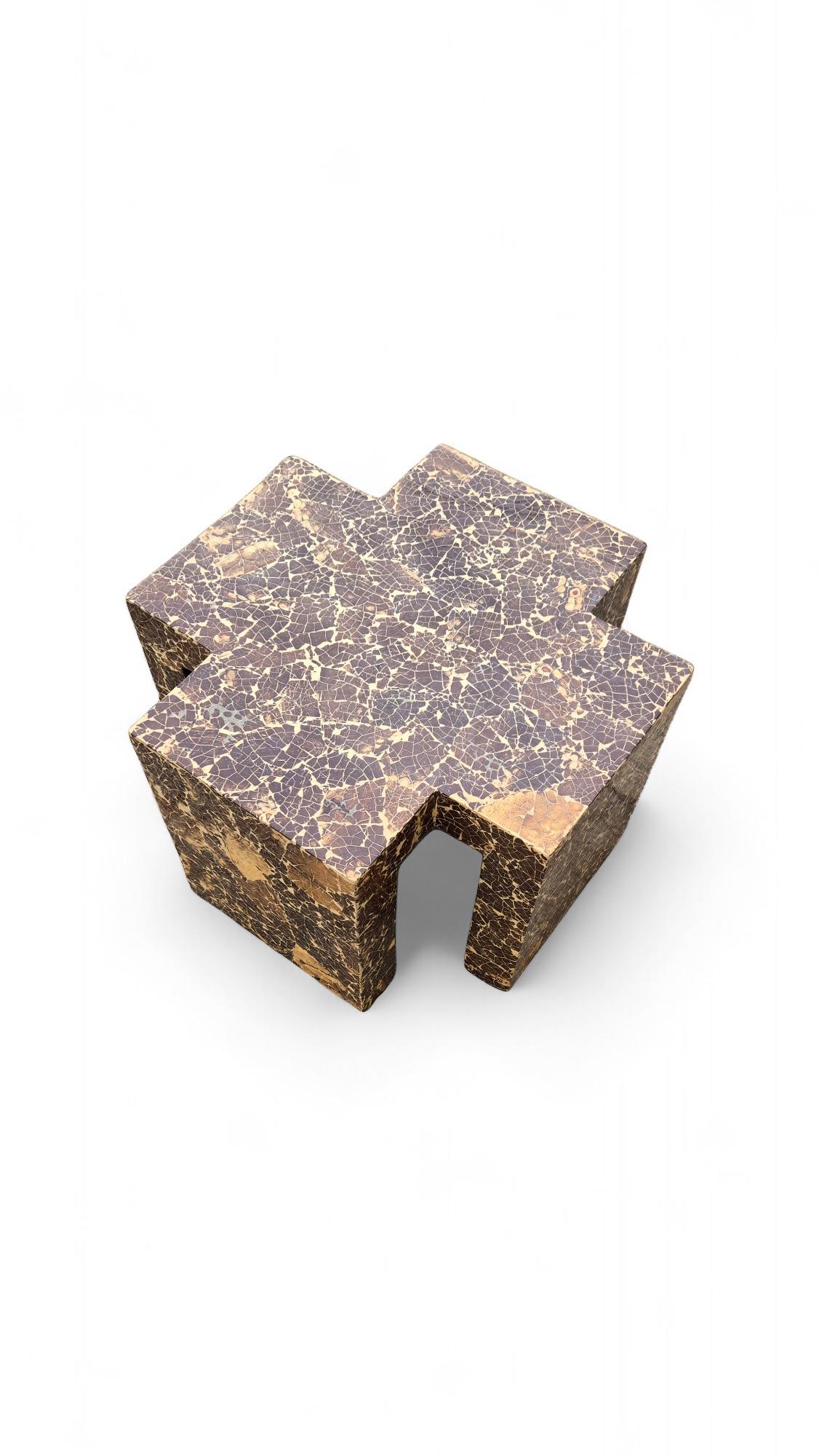 20th Century Enrique Garcel Lacquered Cross Coconut Shell Side Table For Sale