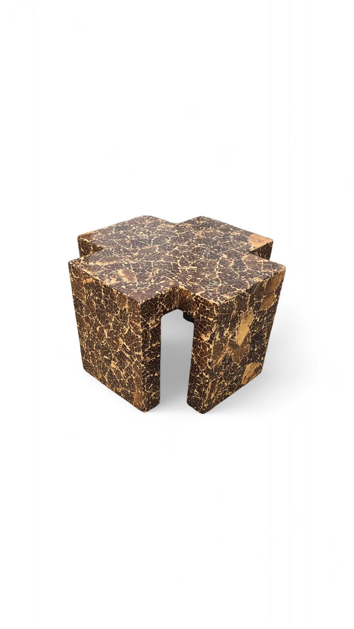 Wood Enrique Garcel Lacquered Cross Coconut Shell Side Table For Sale