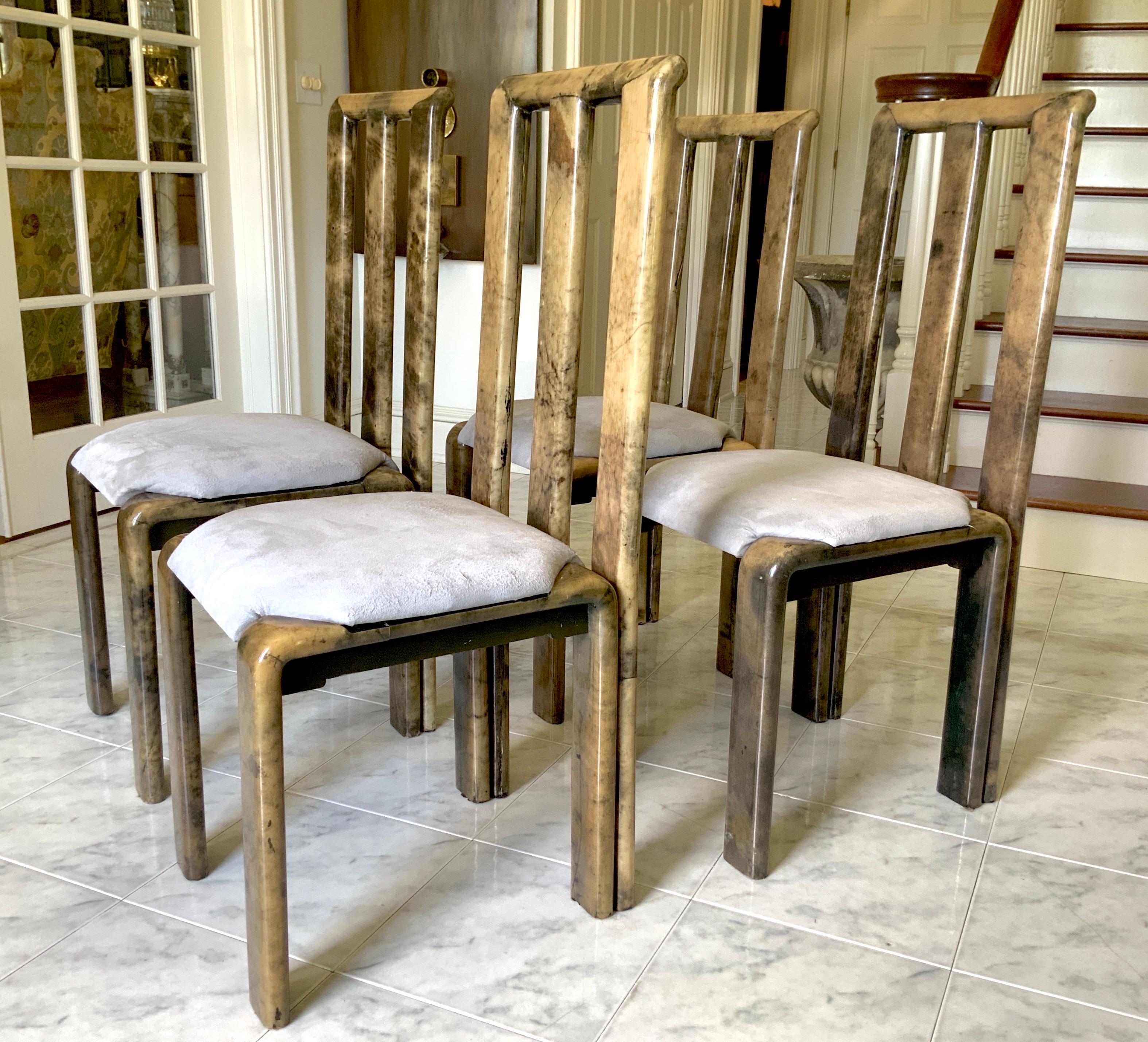 Table de salle à manger en peau de chèvre laquée Enrique Garcel  et 4 chaises Bon état - En vente à Haddonfield, NJ