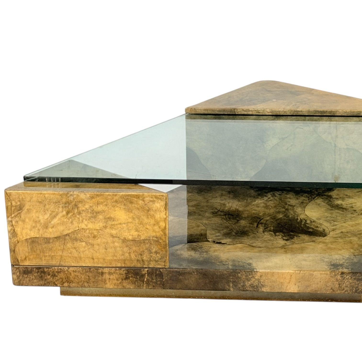 Colombian Enrique Garcel Lacquered Goatskin Triangular Coffee Table, 1991 For Sale