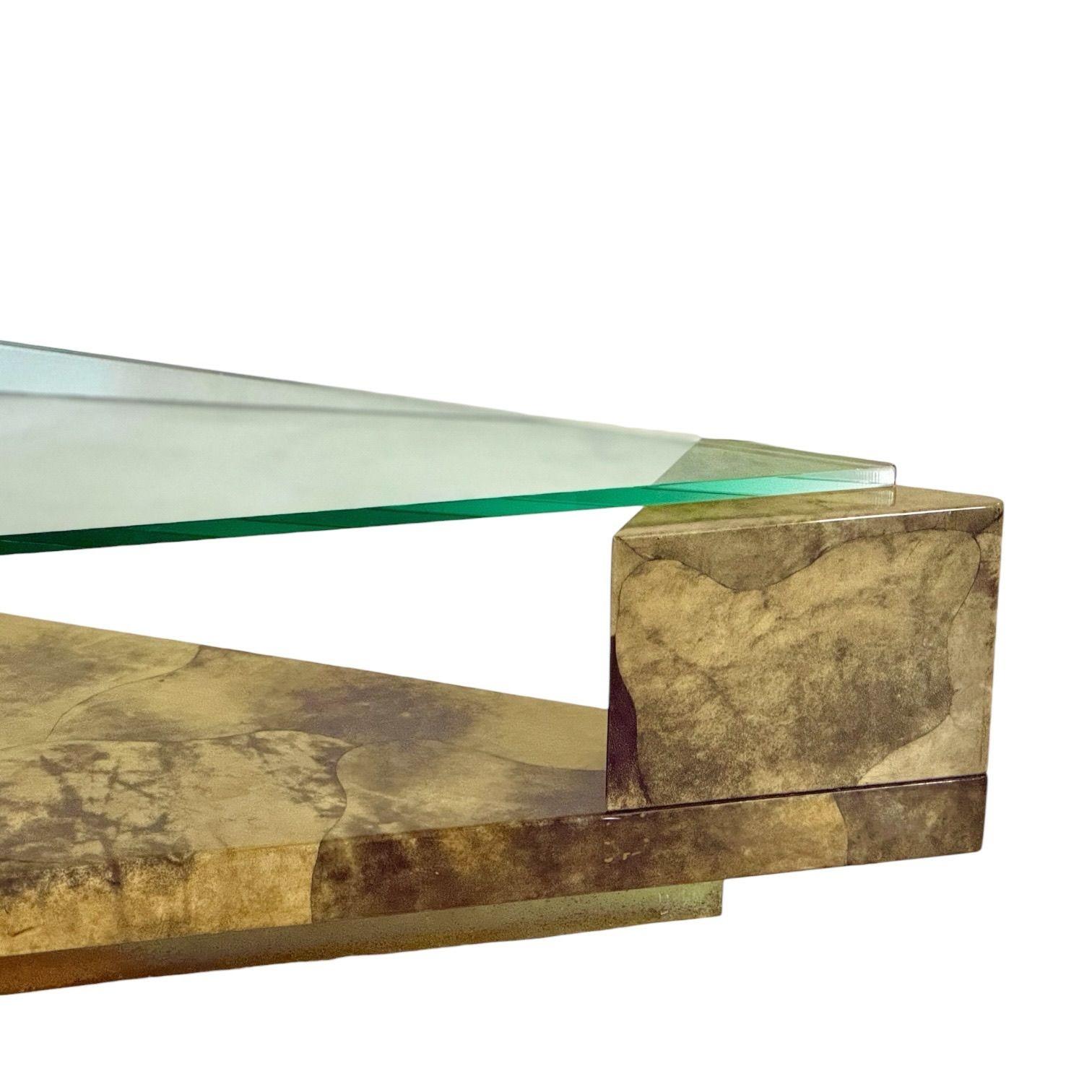 Enrique Garcel Lacquered Goatskin Triangular Coffee Table, 1991 In Good Condition For Sale In Chicago, IL