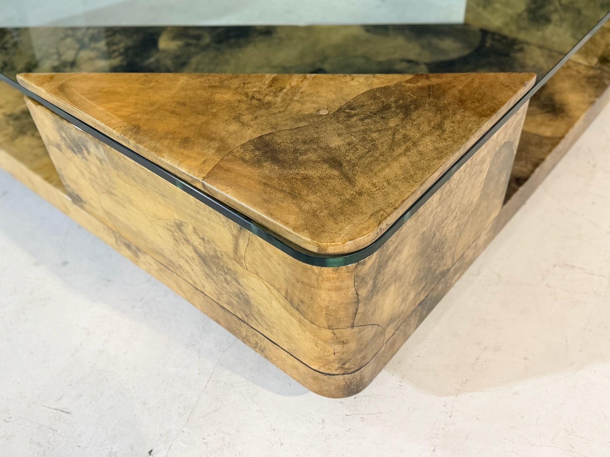 Enrique Garcel Lacquered Goatskin Triangular Coffee Table, 1991 For Sale 1