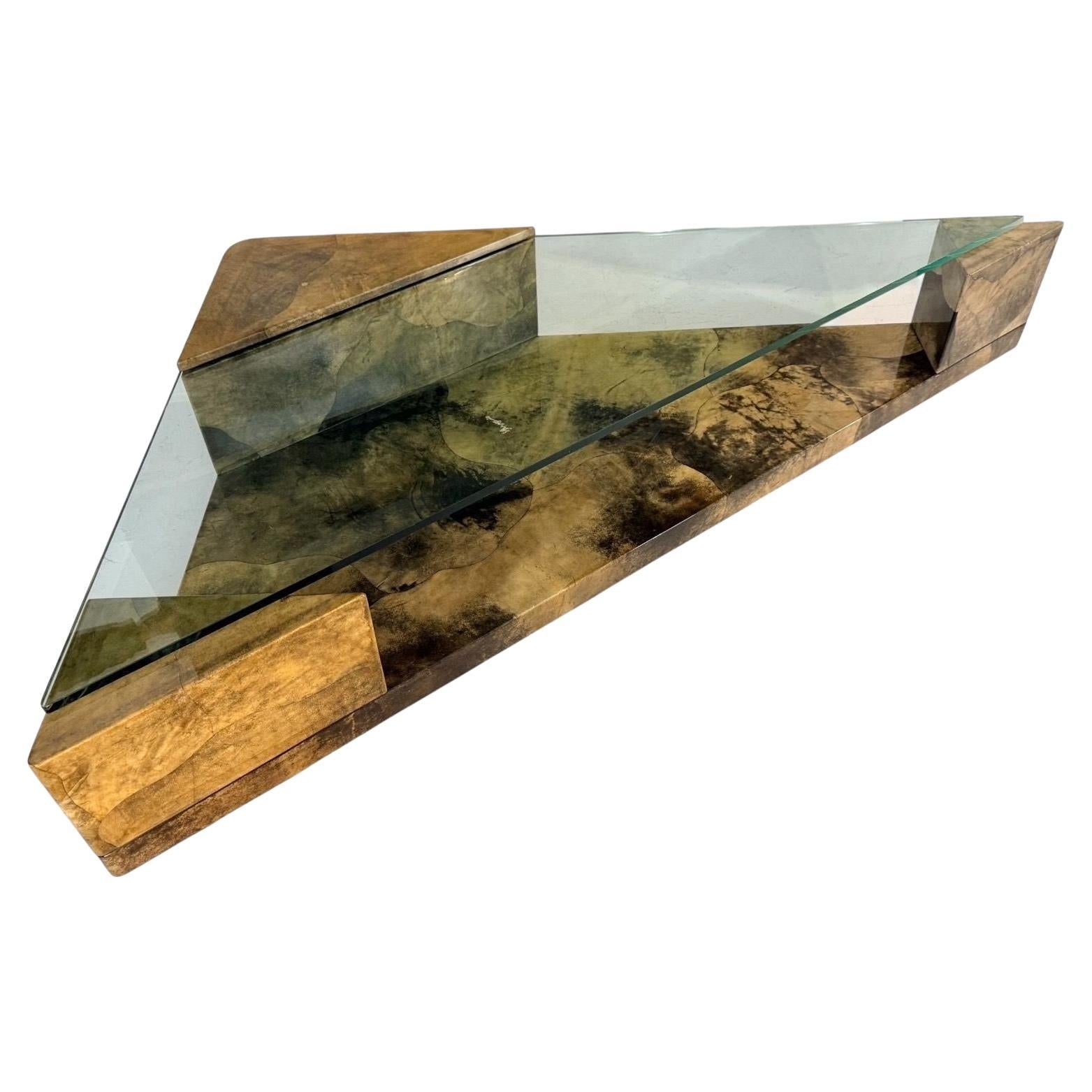 Enrique Garcel Lacquered Goatskin Triangular Coffee Table, 1991 For Sale