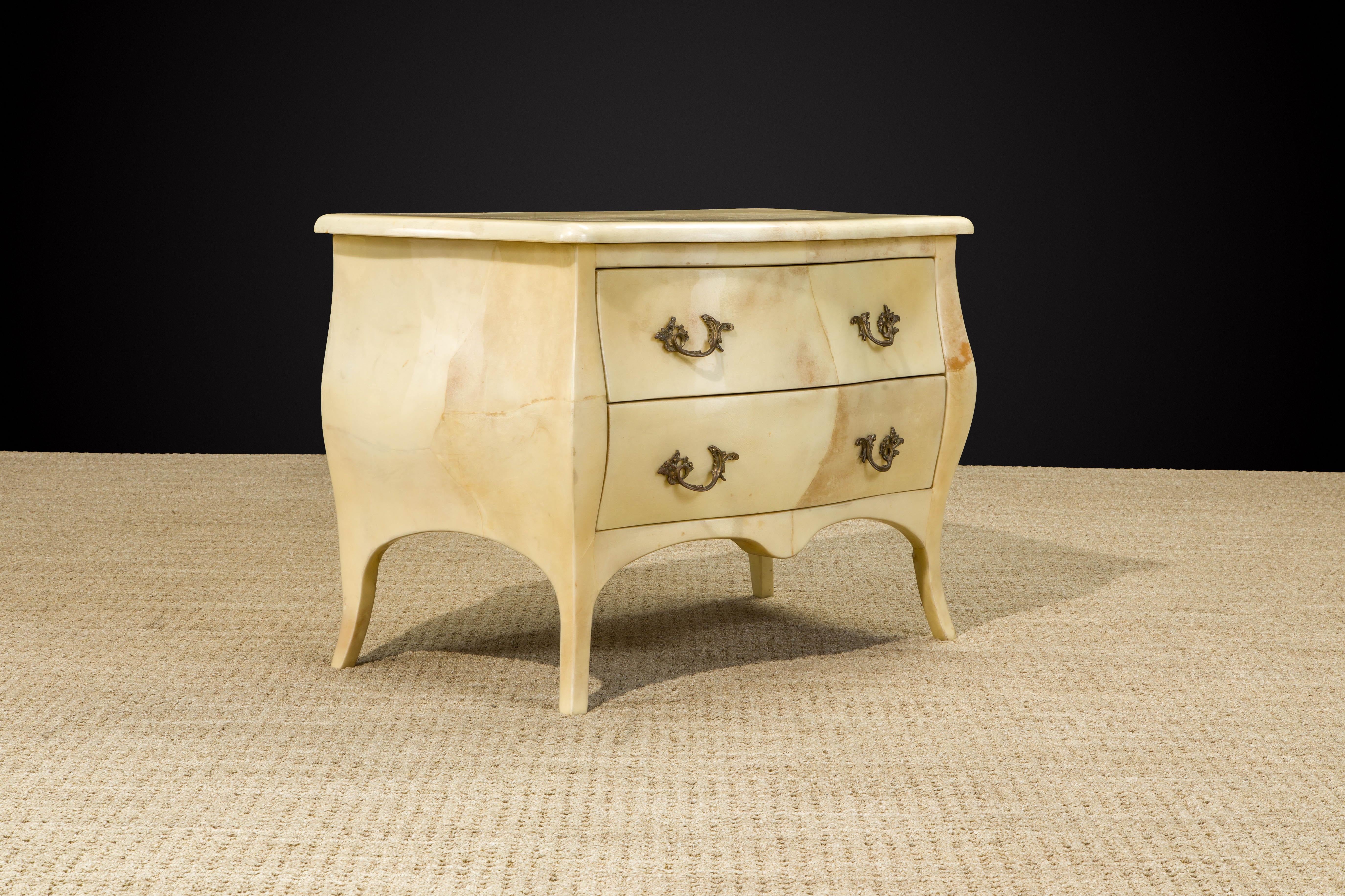 Enrique Garcel Large Lacquered Goatskin and Brass Nightstands, c 1970s, Signed For Sale 6