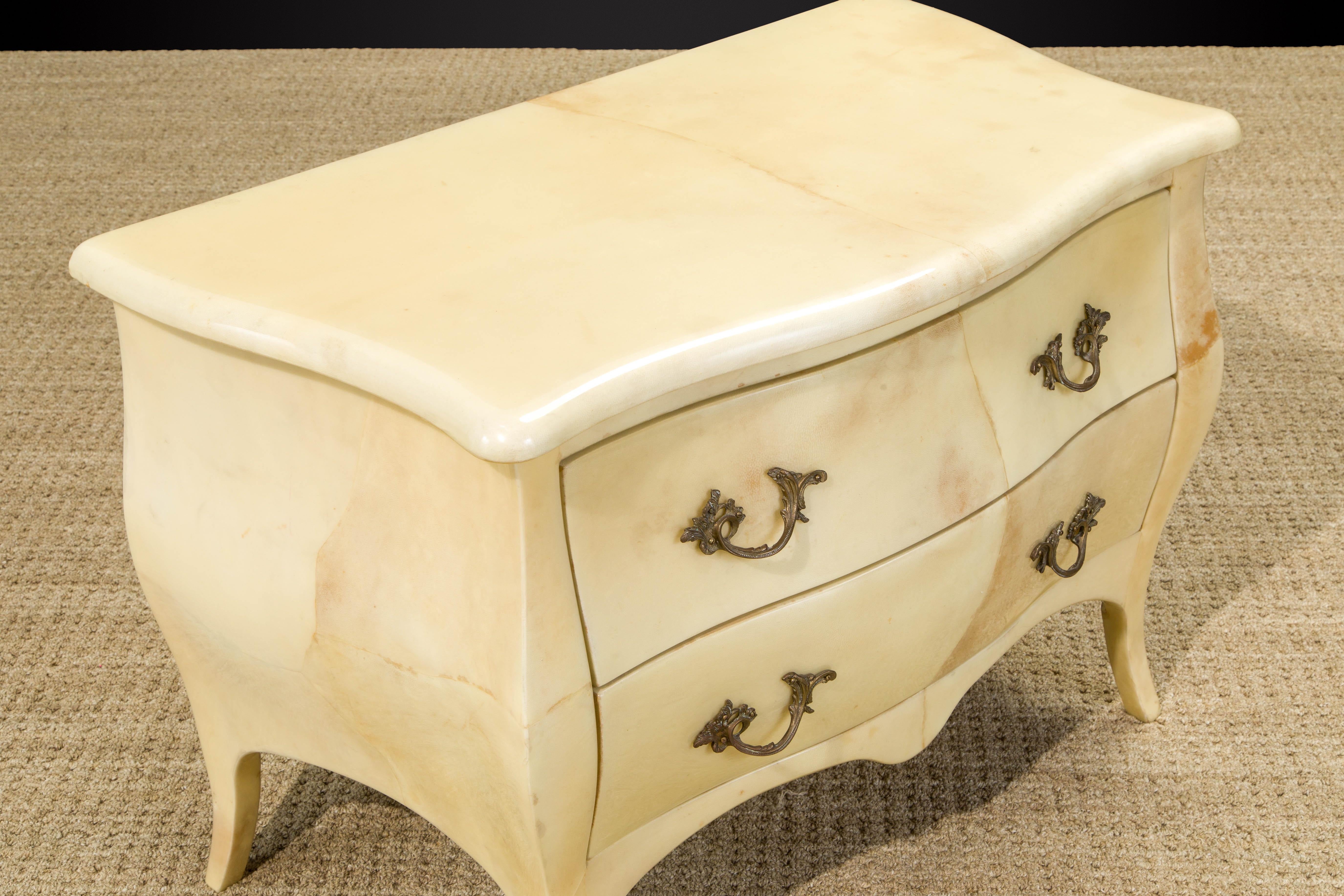 Enrique Garcel Large Lacquered Goatskin and Brass Nightstands, c 1970s, Signed For Sale 7