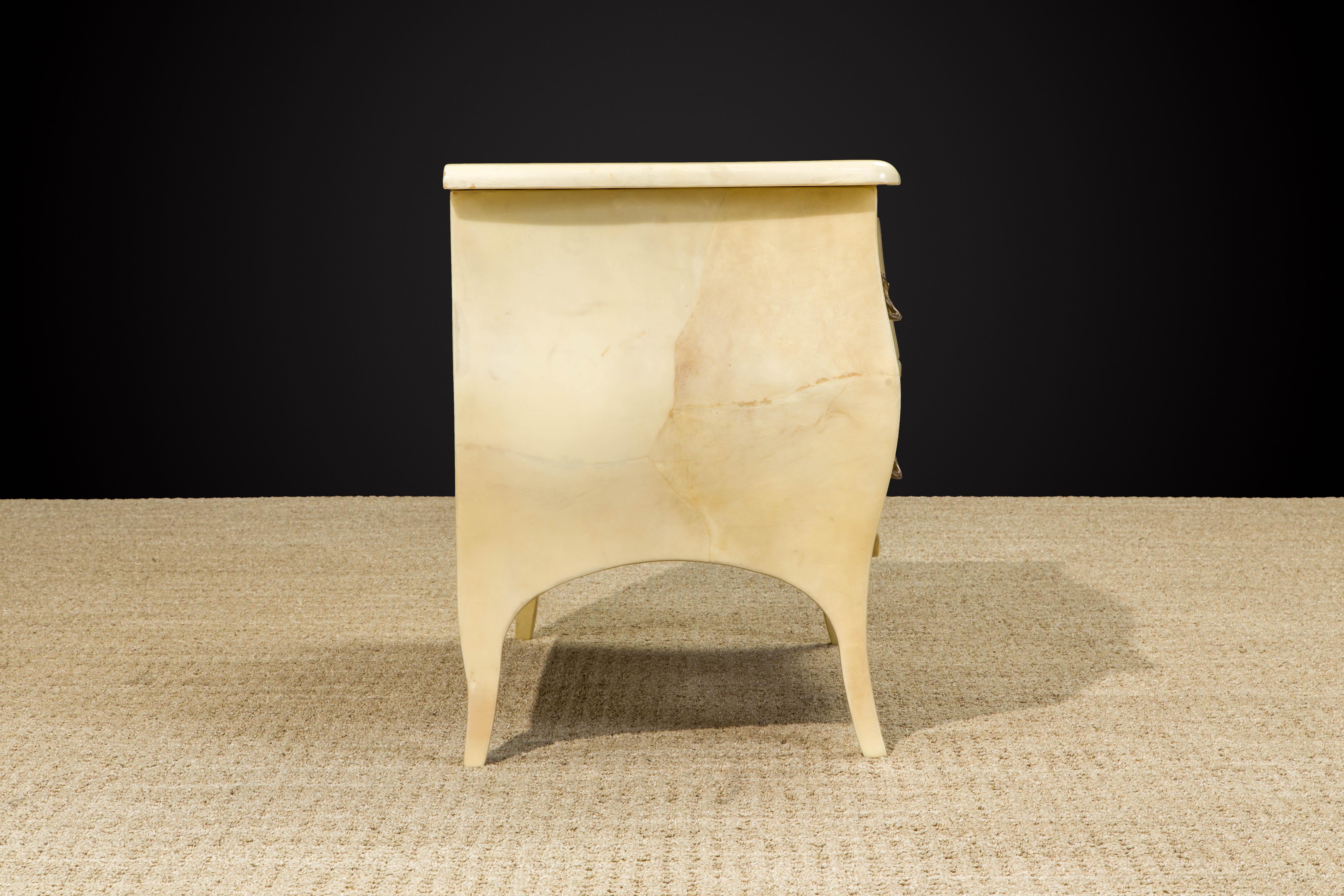 Enrique Garcel Large Lacquered Goatskin and Brass Nightstands, c 1970s, Signed For Sale 9