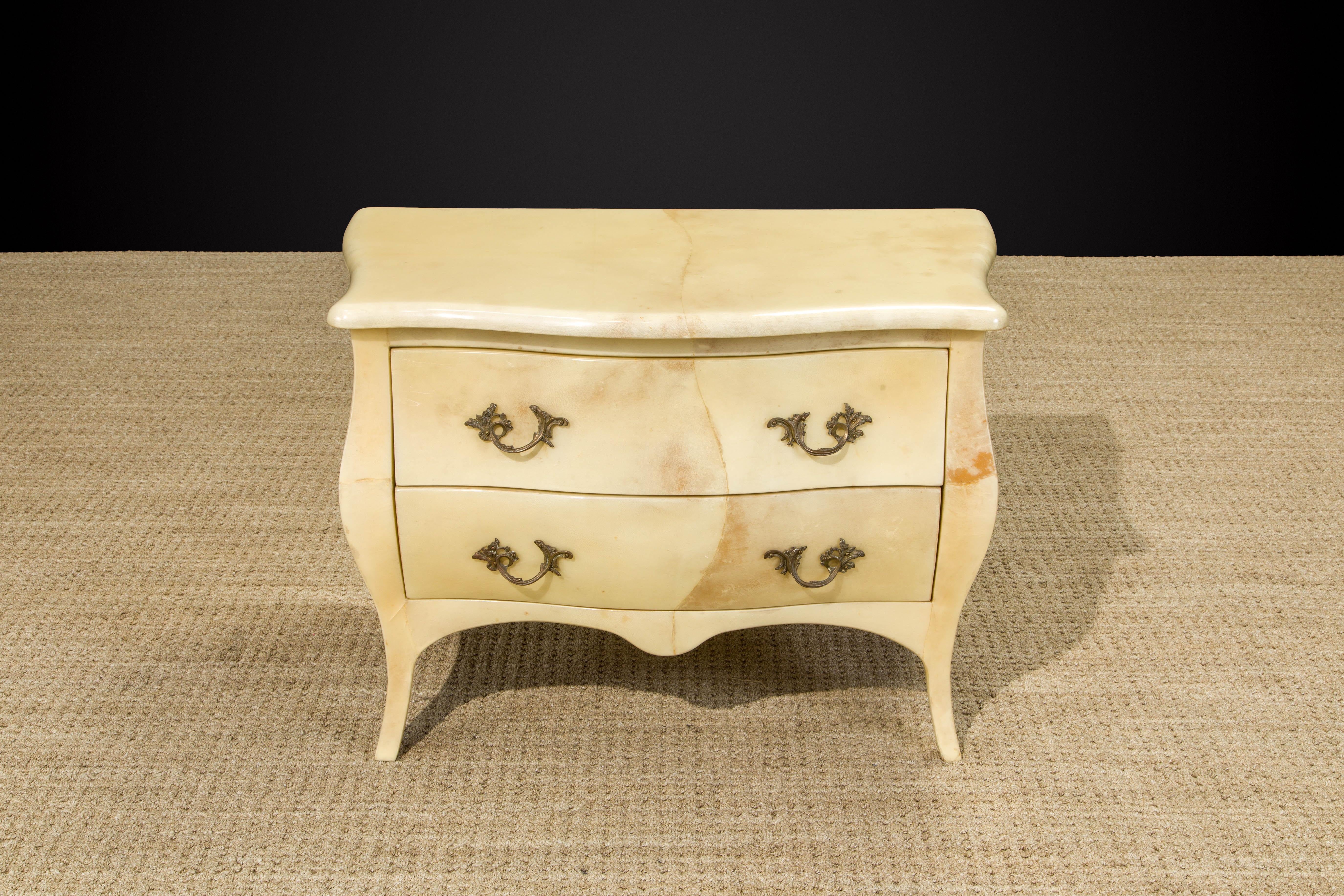 Late 20th Century Enrique Garcel Large Lacquered Goatskin and Brass Nightstands, c 1970s, Signed For Sale