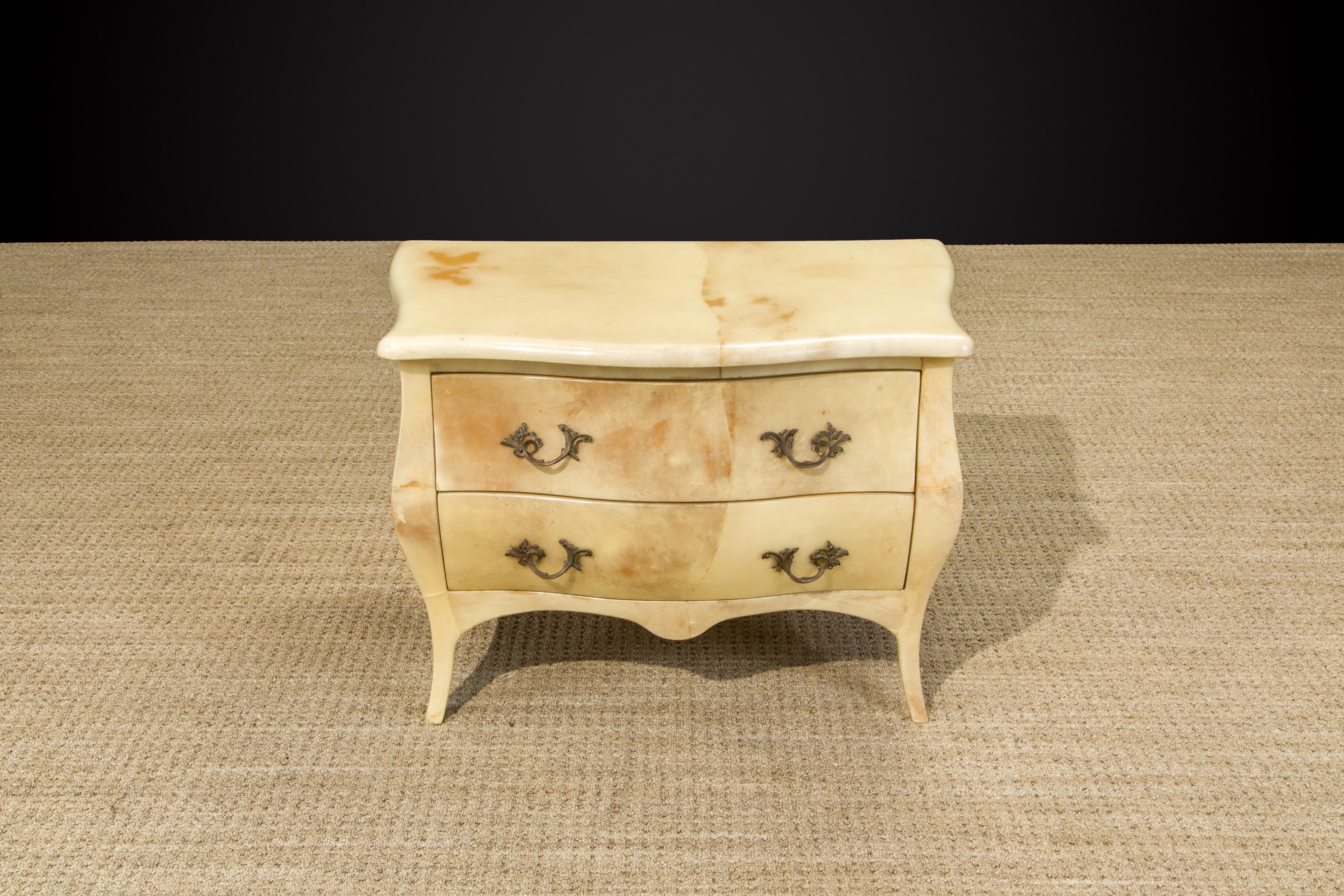 Enrique Garcel Large Lacquered Goatskin and Brass Nightstands, c 1970s, Signed For Sale 1