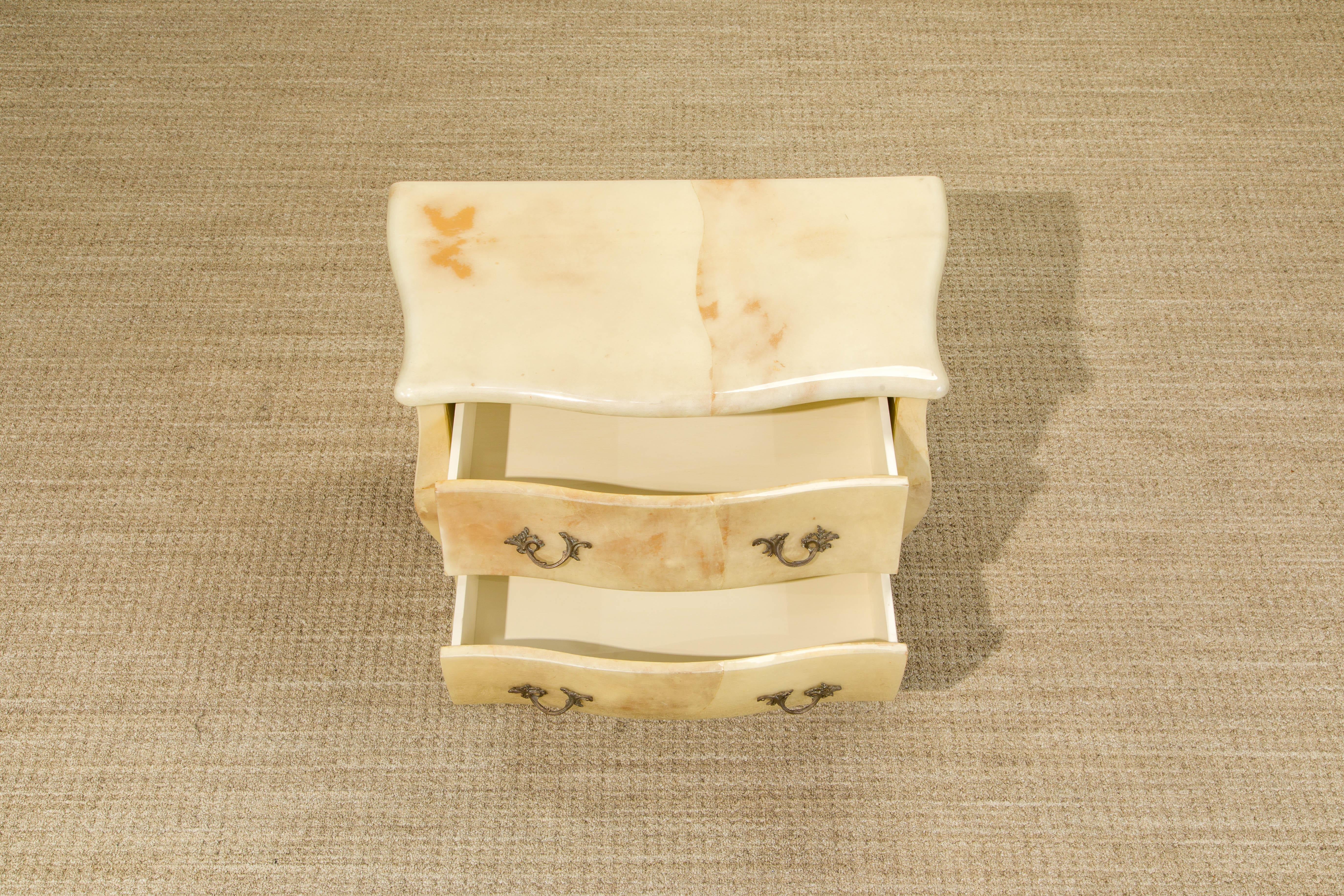 Enrique Garcel Large Lacquered Goatskin and Brass Nightstands, c 1970s, Signed For Sale 3