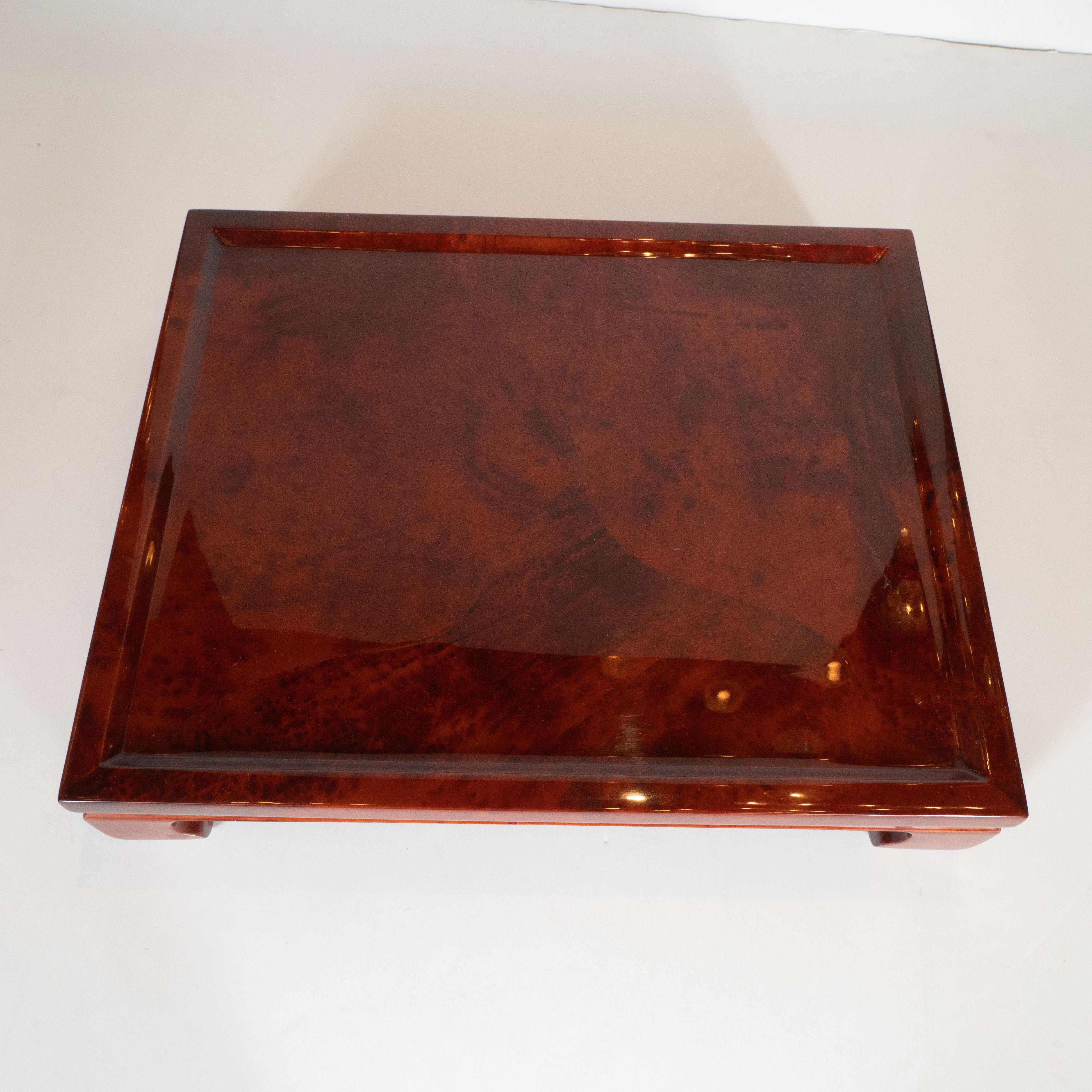 Colombian Enrique Garcel Mid-Century Modern Lacquered Goatskin Pagoda Style Bar Tray For Sale