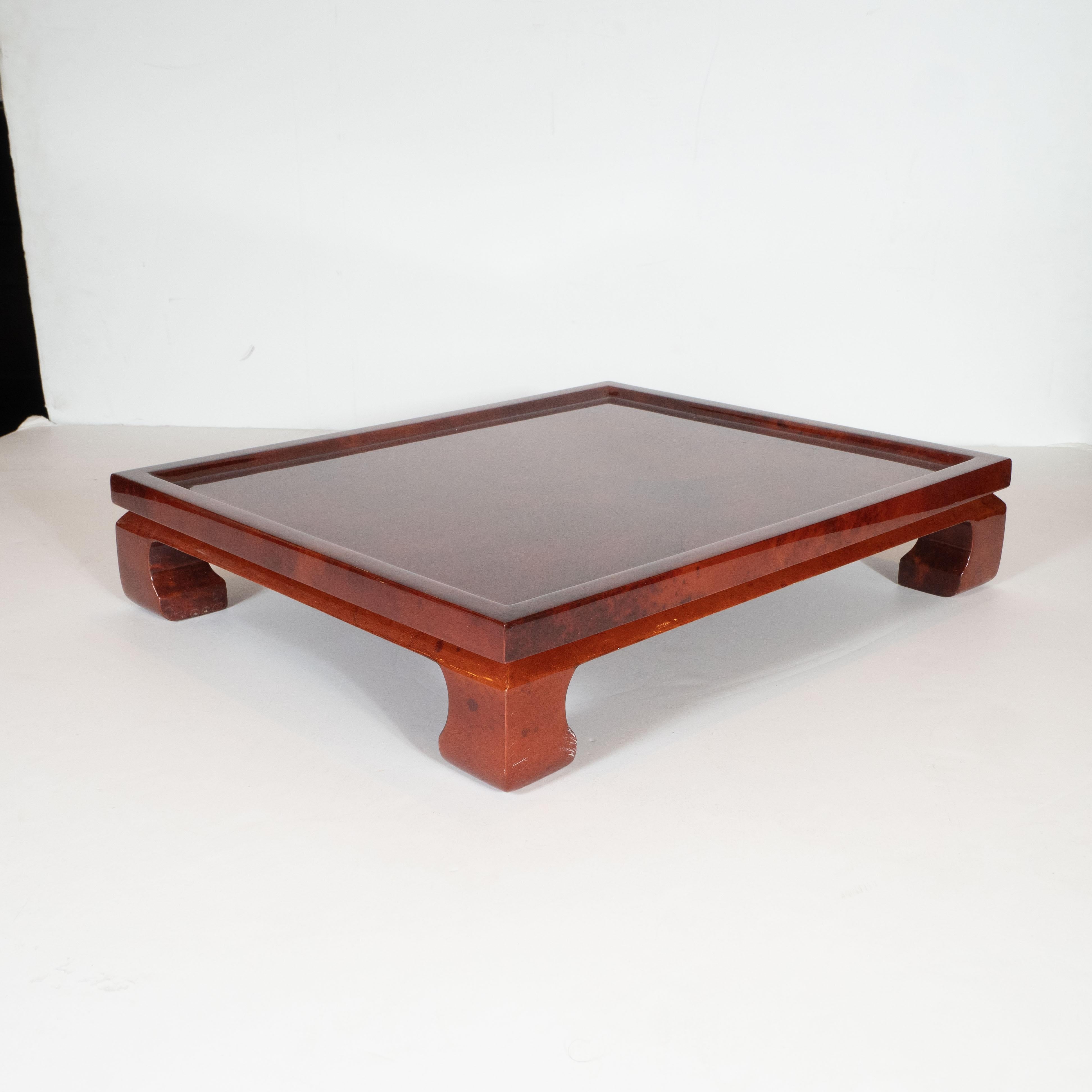 Late 20th Century Enrique Garcel Mid-Century Modern Lacquered Goatskin Pagoda Style Bar Tray For Sale