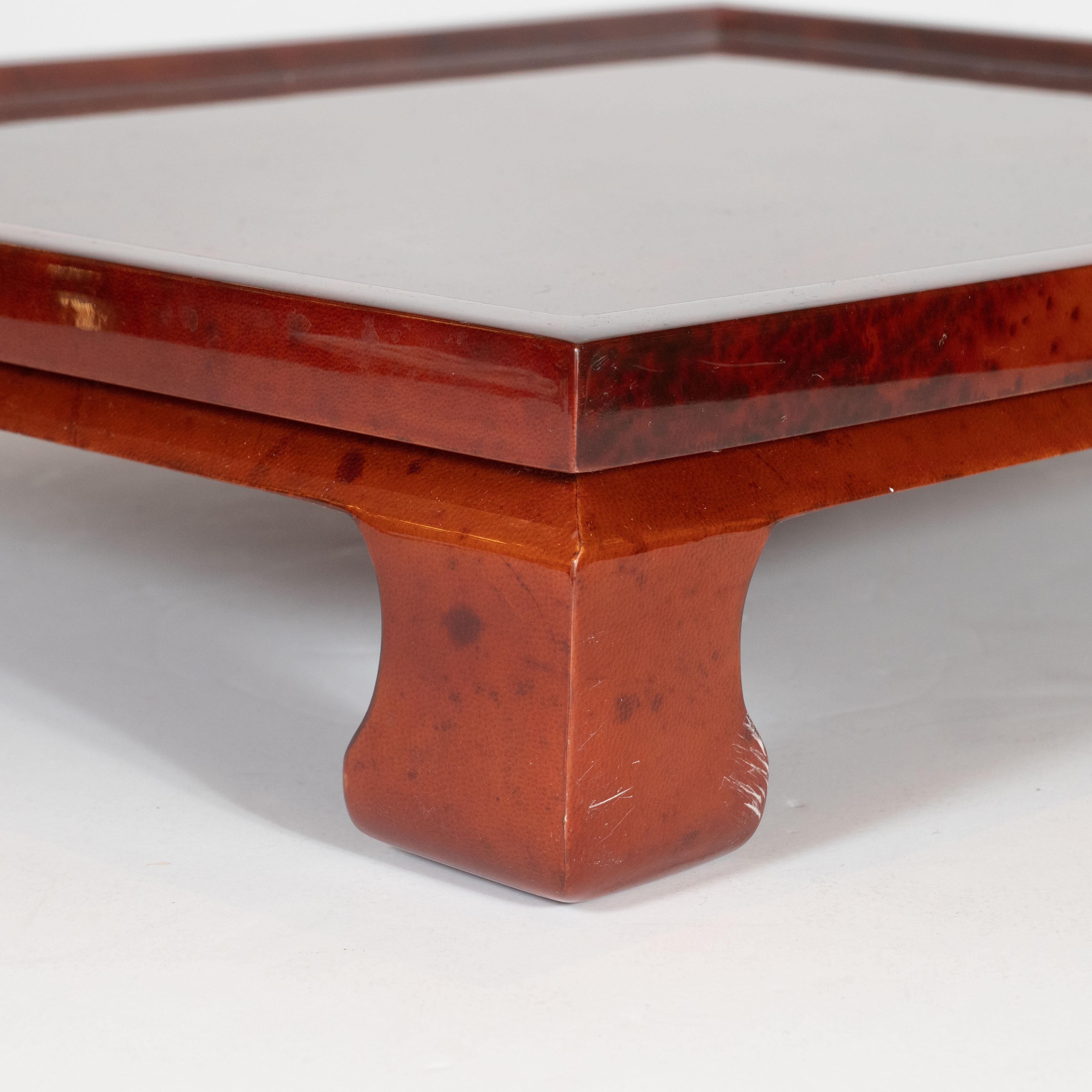 Enrique Garcel Mid-Century Modern Lacquered Goatskin Pagoda Style Bar Tray For Sale 2