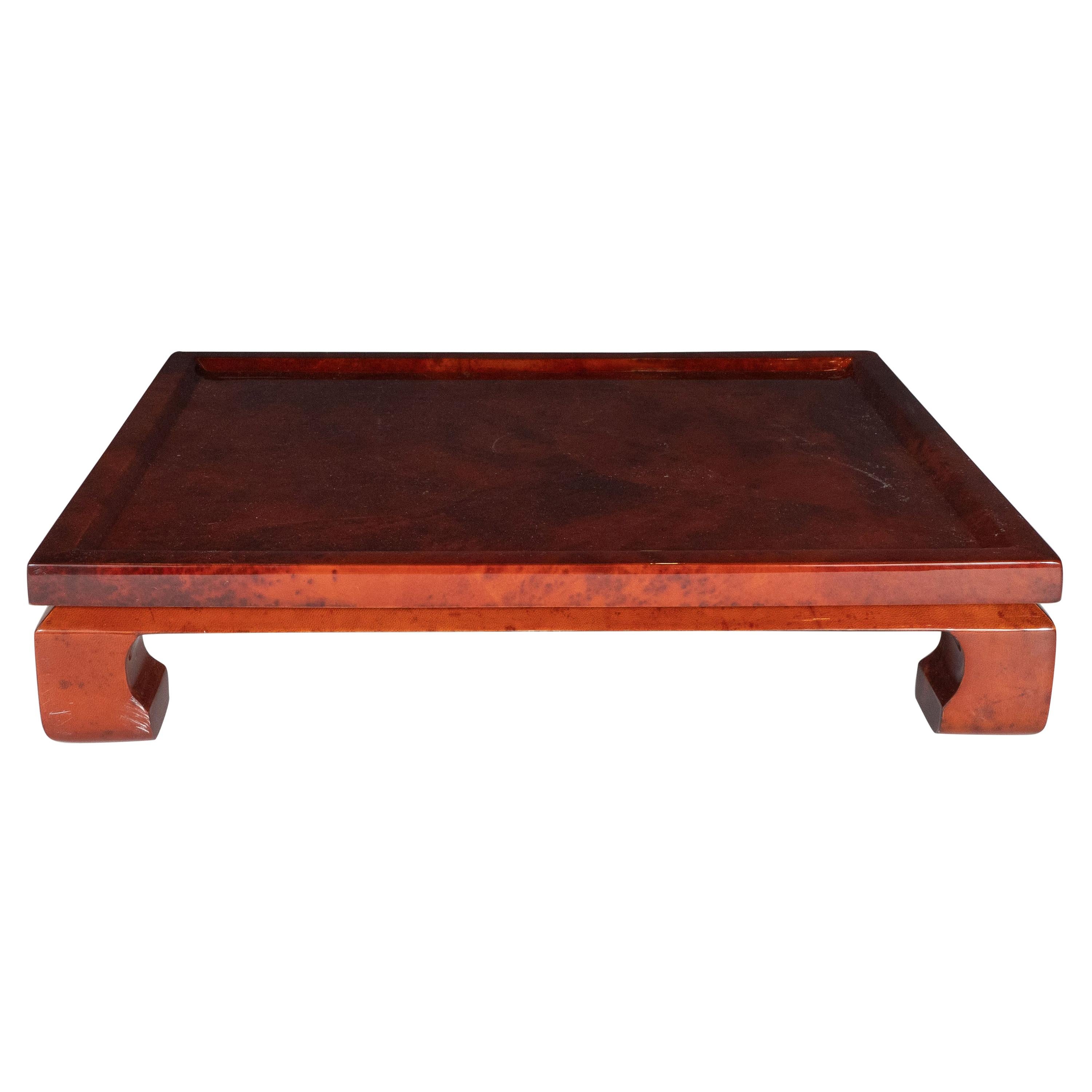 Enrique Garcel Mid-Century Modern Lacquered Goatskin Pagoda Style Bar Tray For Sale