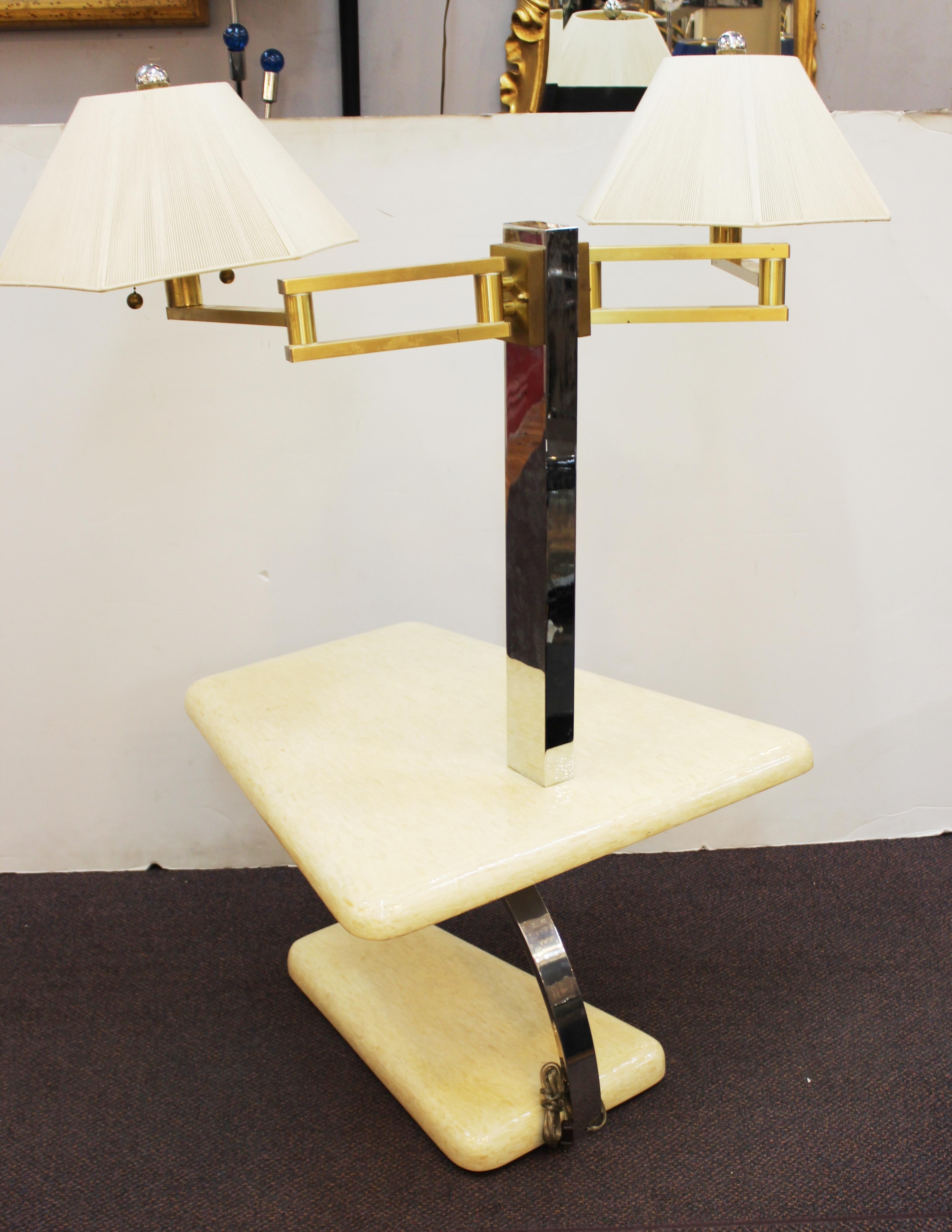 Enrique Garcel Modern Tessellated Bone Side Table With Lamps In Good Condition In New York, NY