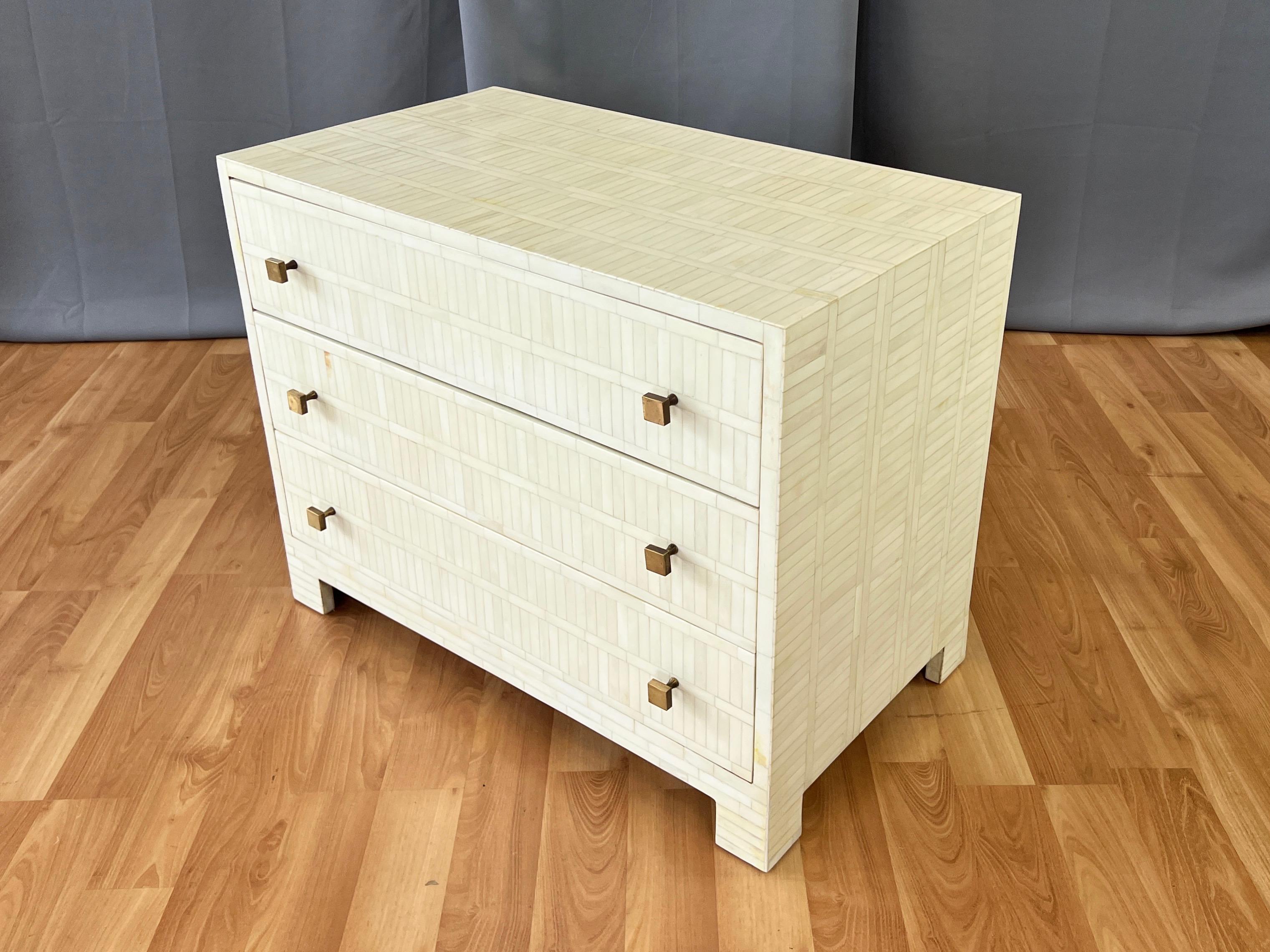 Enrique Garcel or Jimeco-Style Tessellated Bone Three-Drawer Dresser, c. 1980  In Good Condition In San Francisco, CA