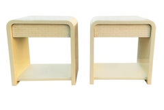 Enrique Garcel Pair Lacquer & Bone Side or End Tables, Night Stands Mid-Century