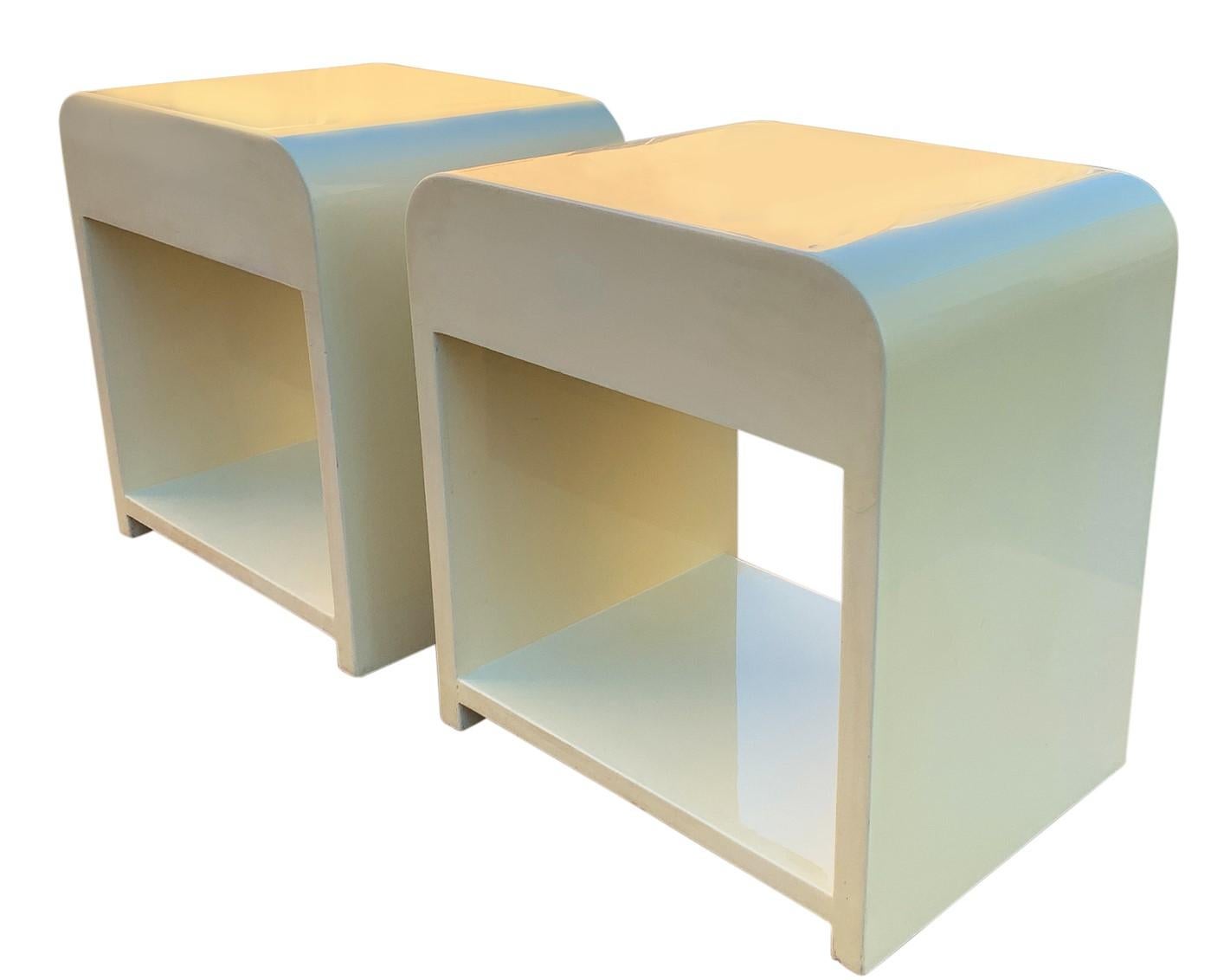 Inlay Enrique Garcel Pair Lacquer & Bone Side or End Tables, Night Stands Mid-Century For Sale