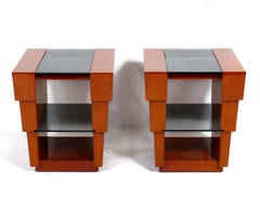 Enrique Garcel Pair of Elegant Stepped End Tables or Night Stands