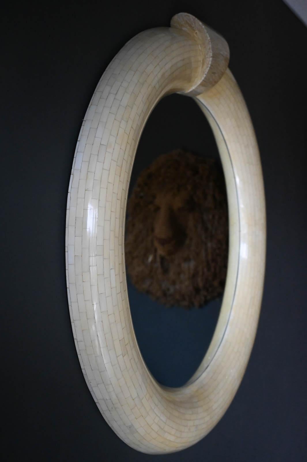 Enrique Garcel Round Tessellated Bone Mirror, circa 1970 For Sale 2