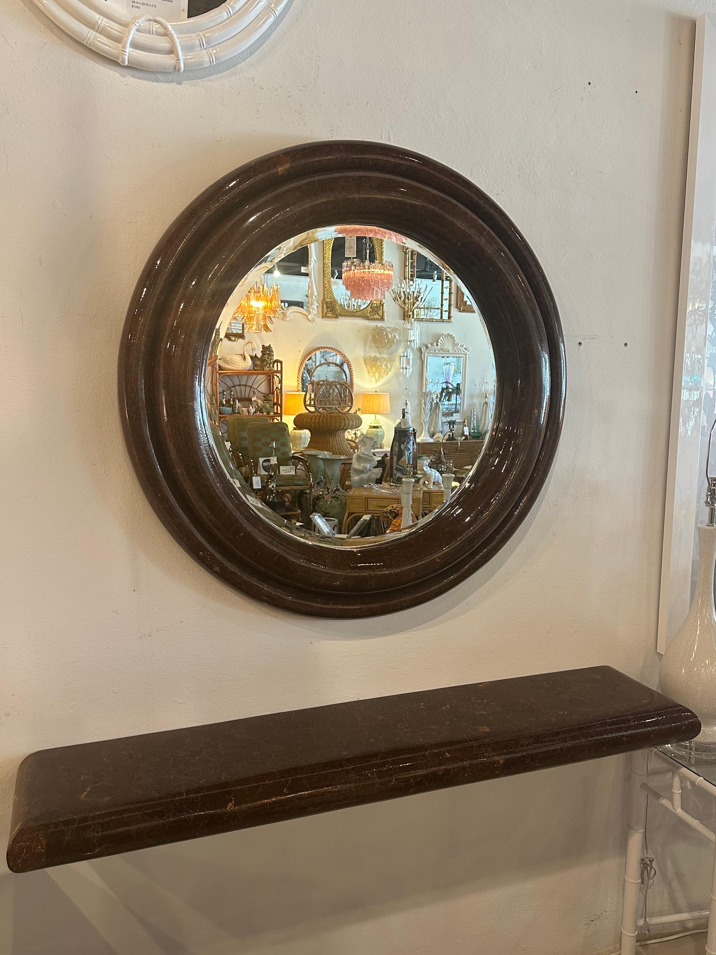 Enrique Garcel Round Wall Mirror & Wall Console Table Shelf Coconut Shell Set In Good Condition For Sale In West Palm Beach, FL