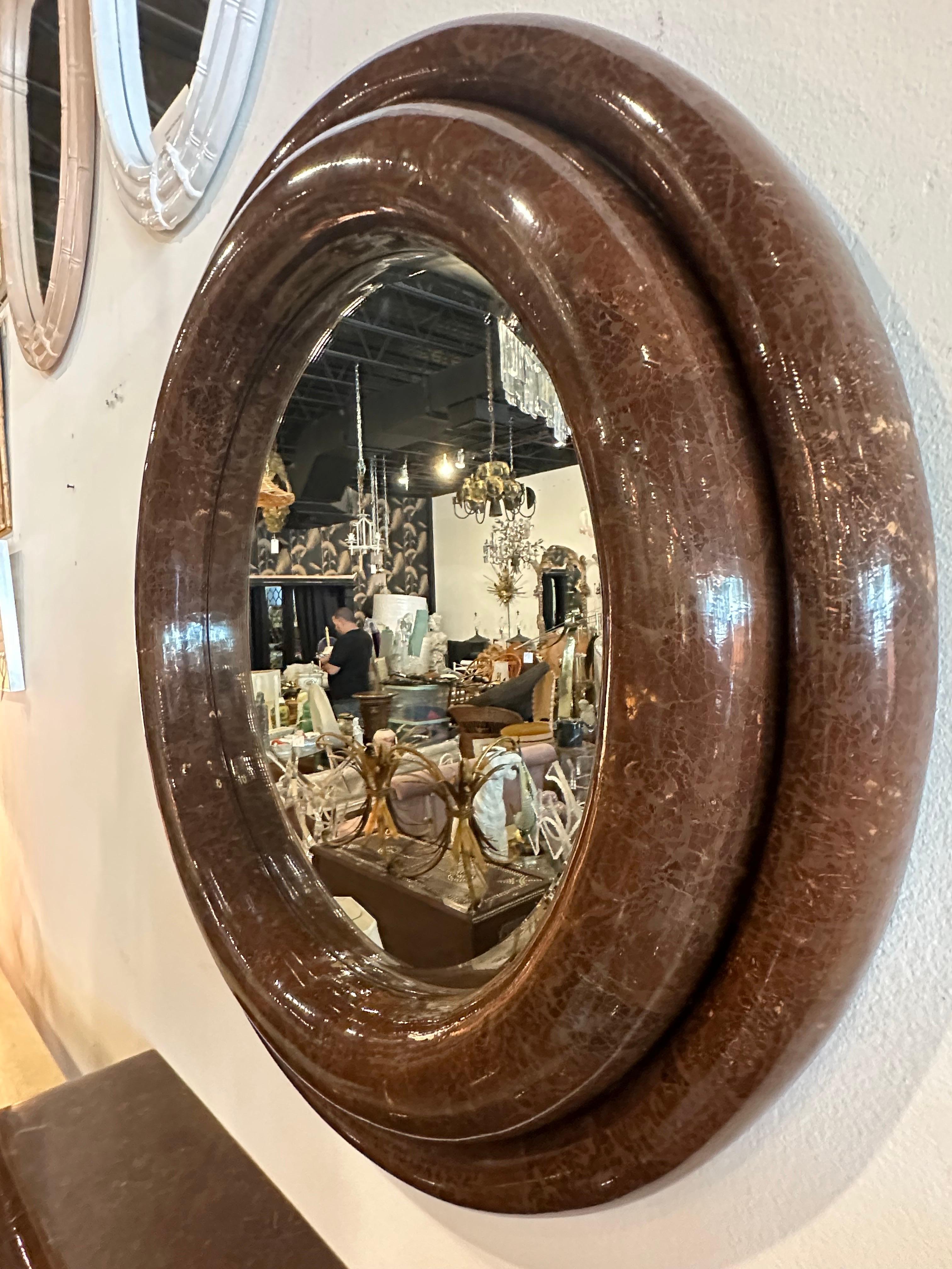 Enrique Garcel Round Wall Mirror & Wall Console Table Shelf Coconut Shell Set In Good Condition For Sale In West Palm Beach, FL