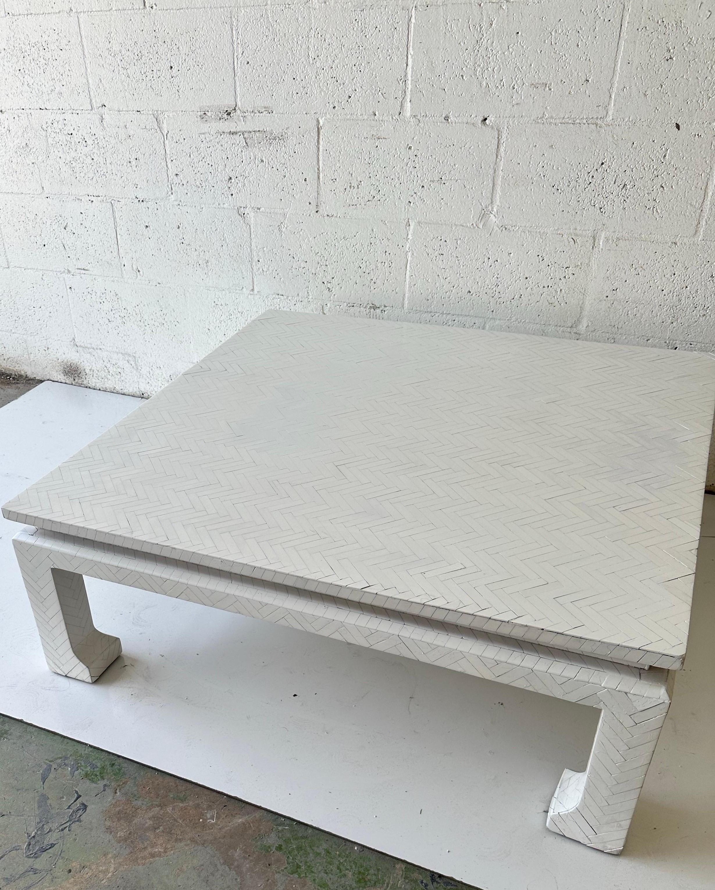 Enrique Garcel Style tessellated Square Coffee Table , painted white .