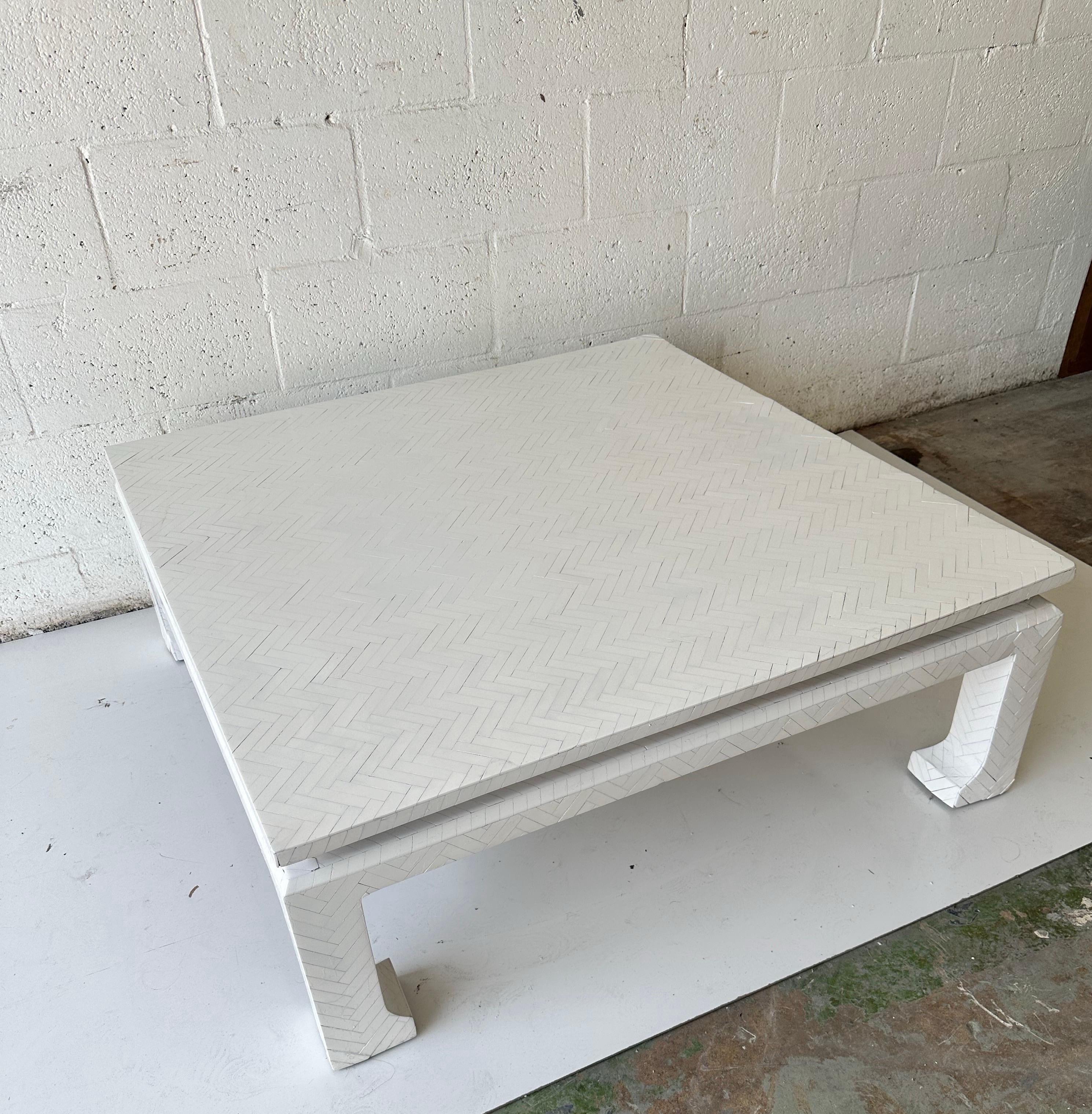 Enrique Garcel Style tessellated Square Coffee Table In Fair Condition For Sale In Miami, FL