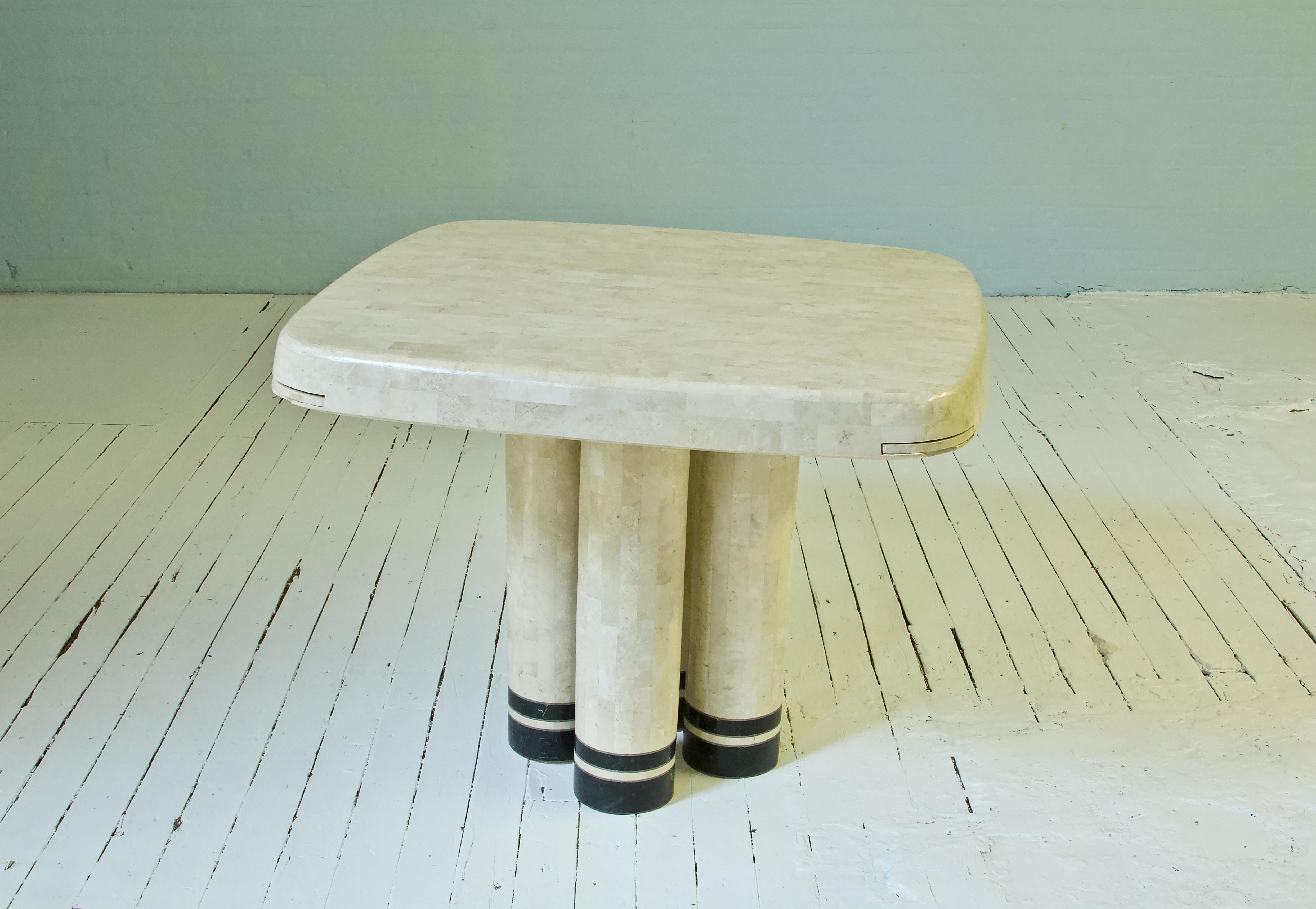 Neoclassical Enrique Garcel Table and Four Chairs in Tessellated Stone, Colombia, 1970s