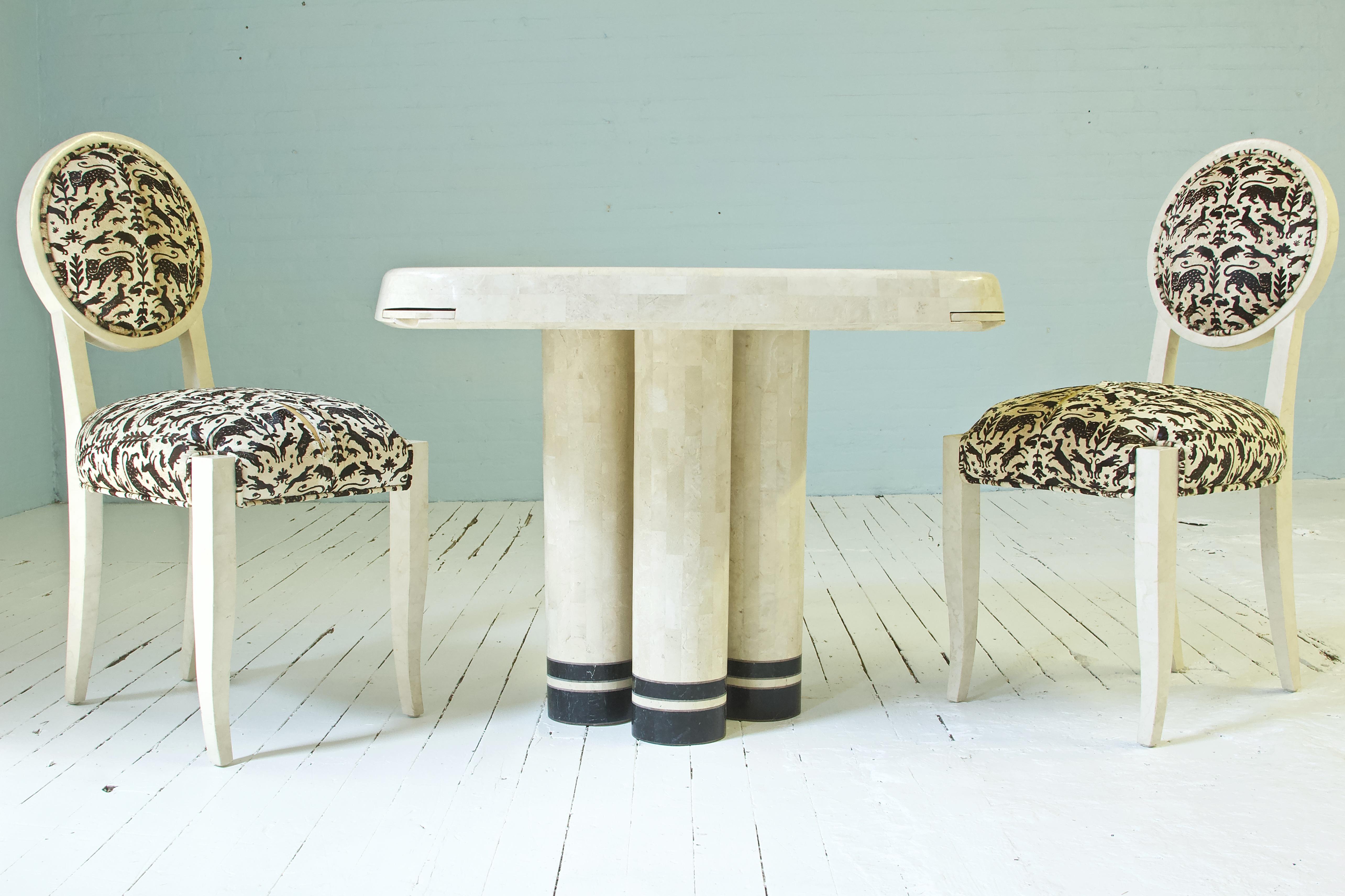 Inlay Enrique Garcel Table and Four Chairs in Tessellated Stone, Colombia, 1970s