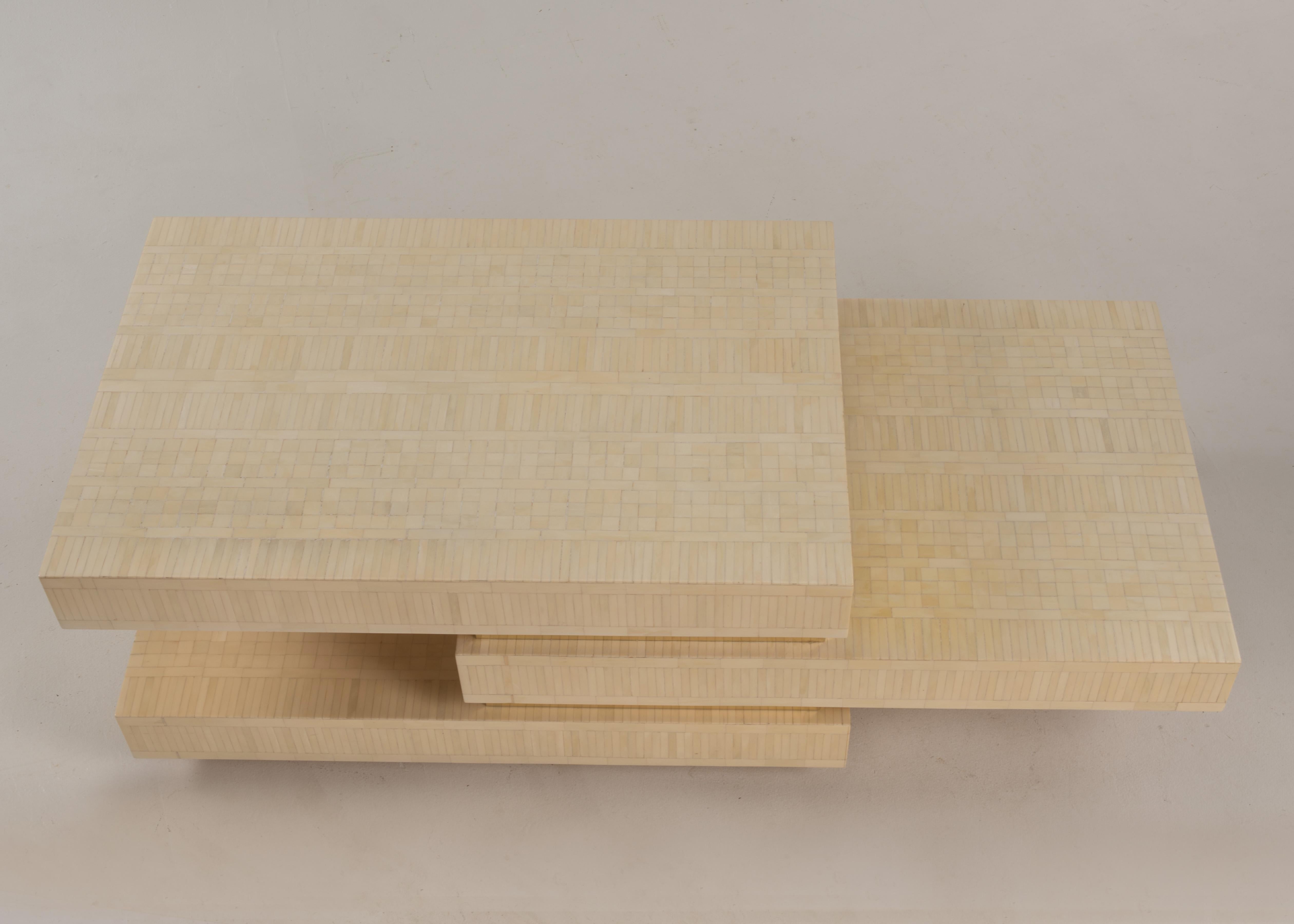 Late 20th Century Enrique Garcel Tessellated Bone and Brass Coffee Table For Sale
