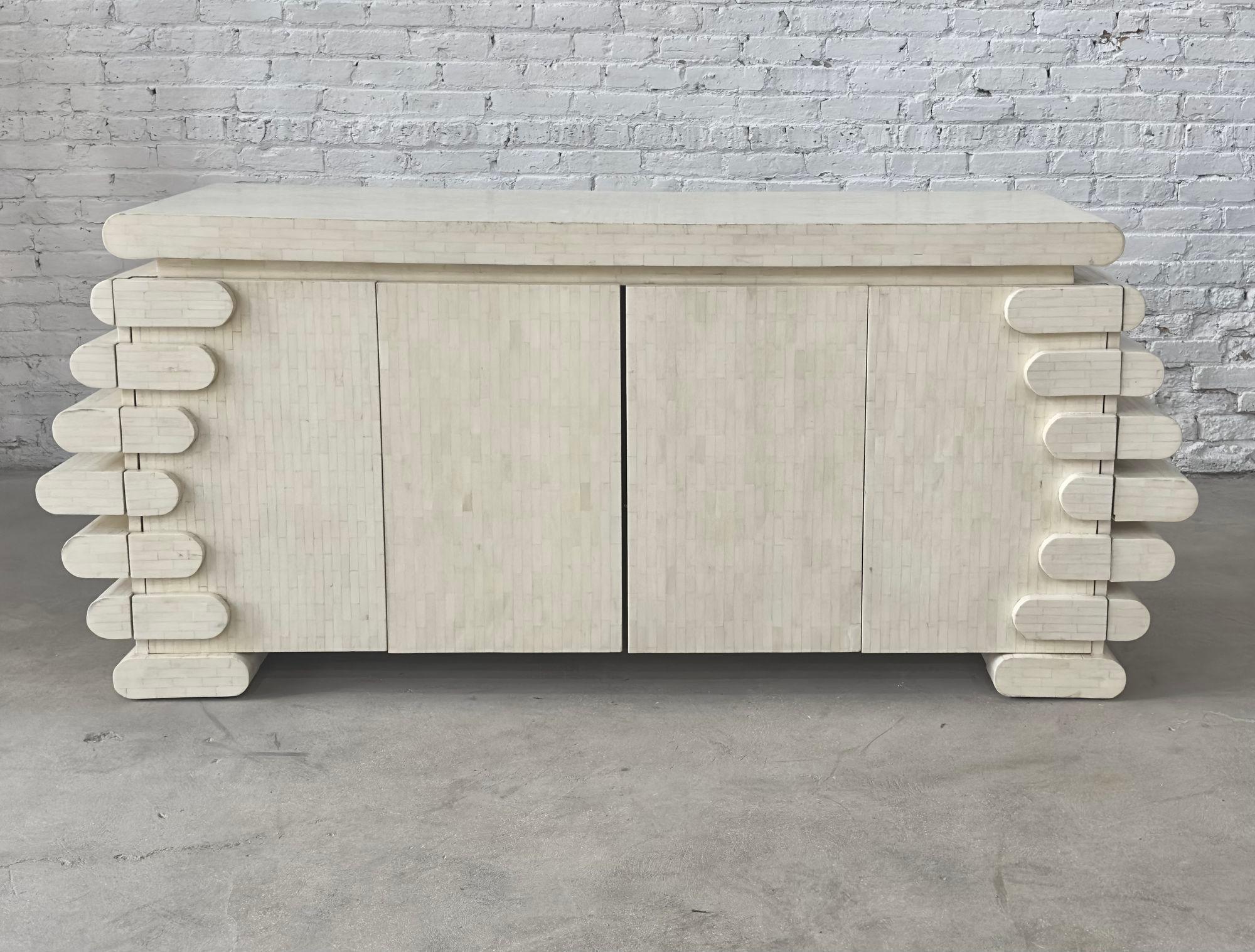 Enrique Garcel Tessellated Bone Credenza/Sideboard, 1980. Restored and in beautiful condition. Stunning piece.

