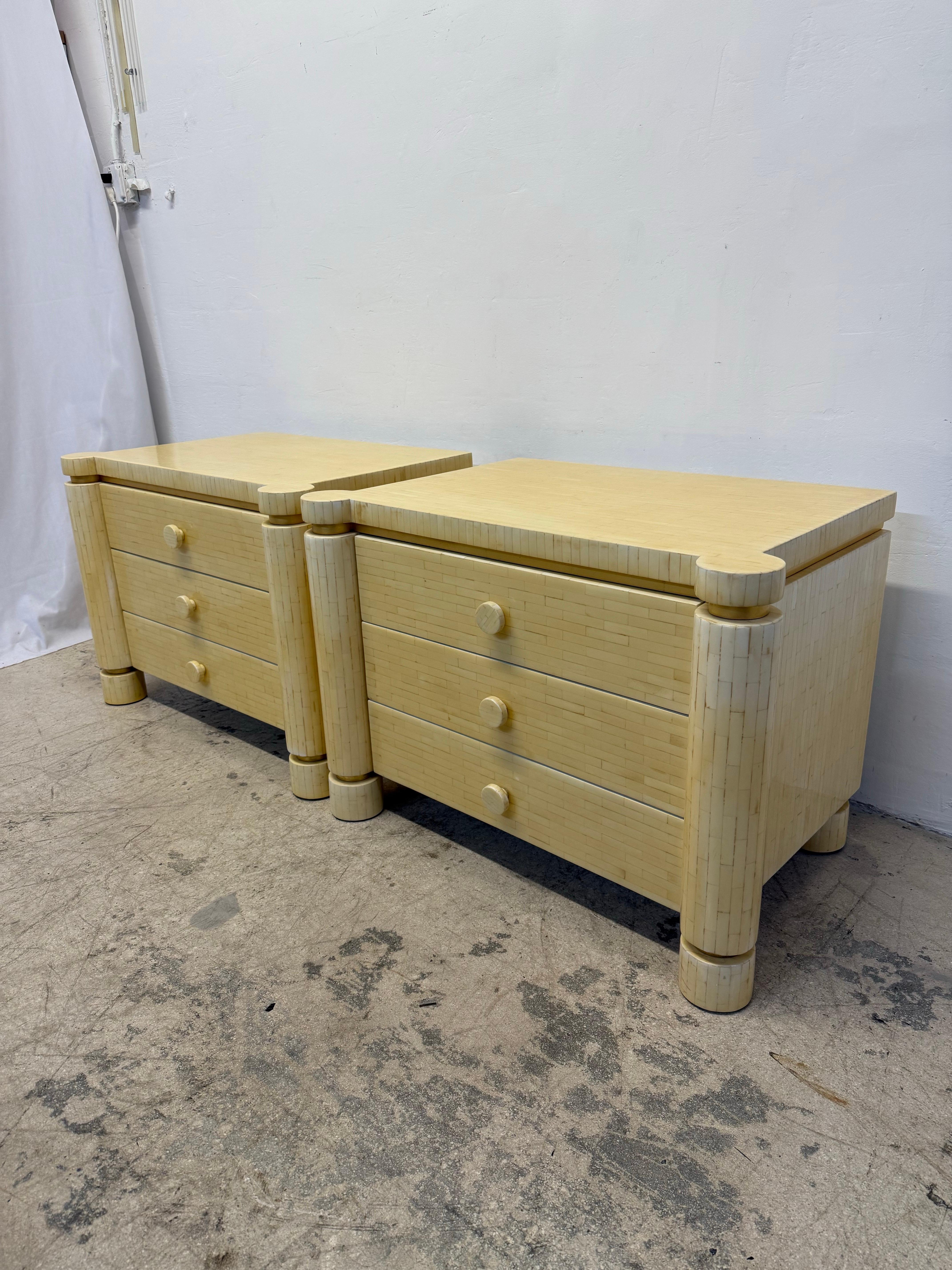 Mid-Century Modern Enrique Garcel Tessellated Bone Nightstands for Jimeco - A Pair