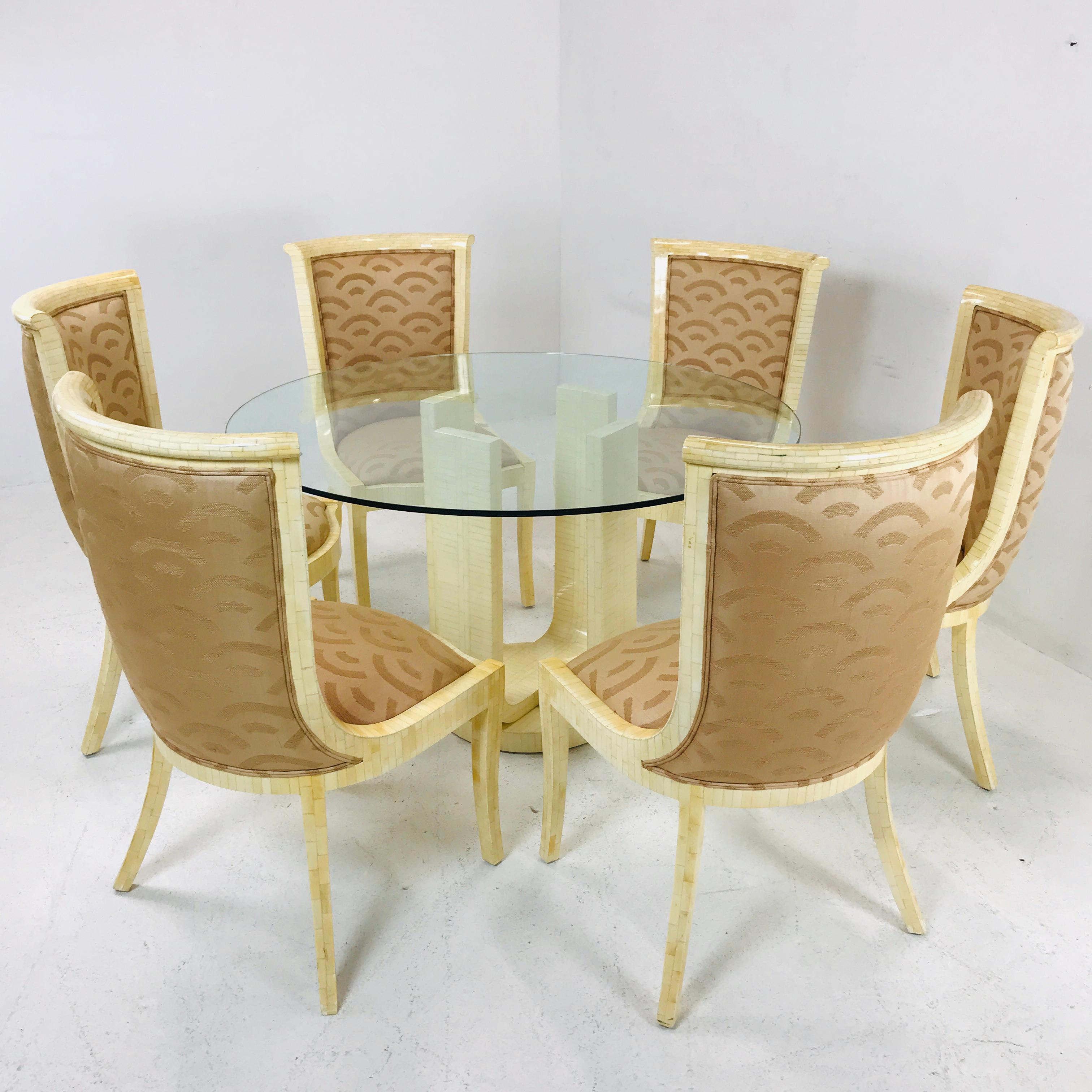 Art Deco Enrique Garcel Tessellated Bone Pedestal Dining Table For Sale