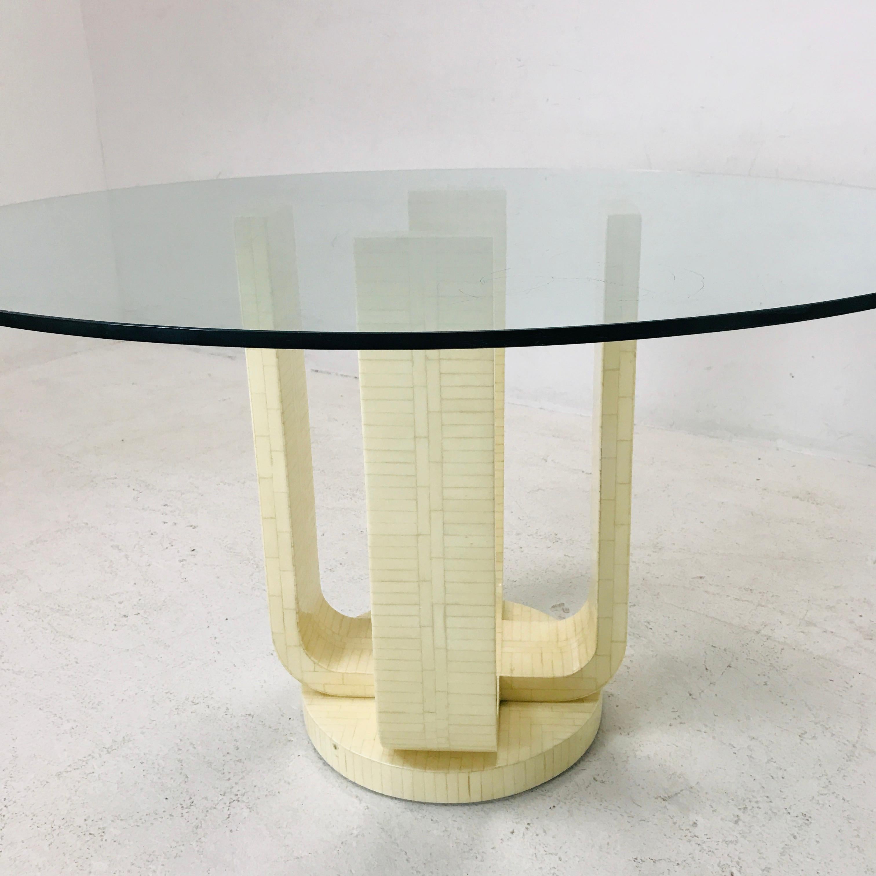 Unknown Enrique Garcel Tessellated Bone Pedestal Dining Table For Sale