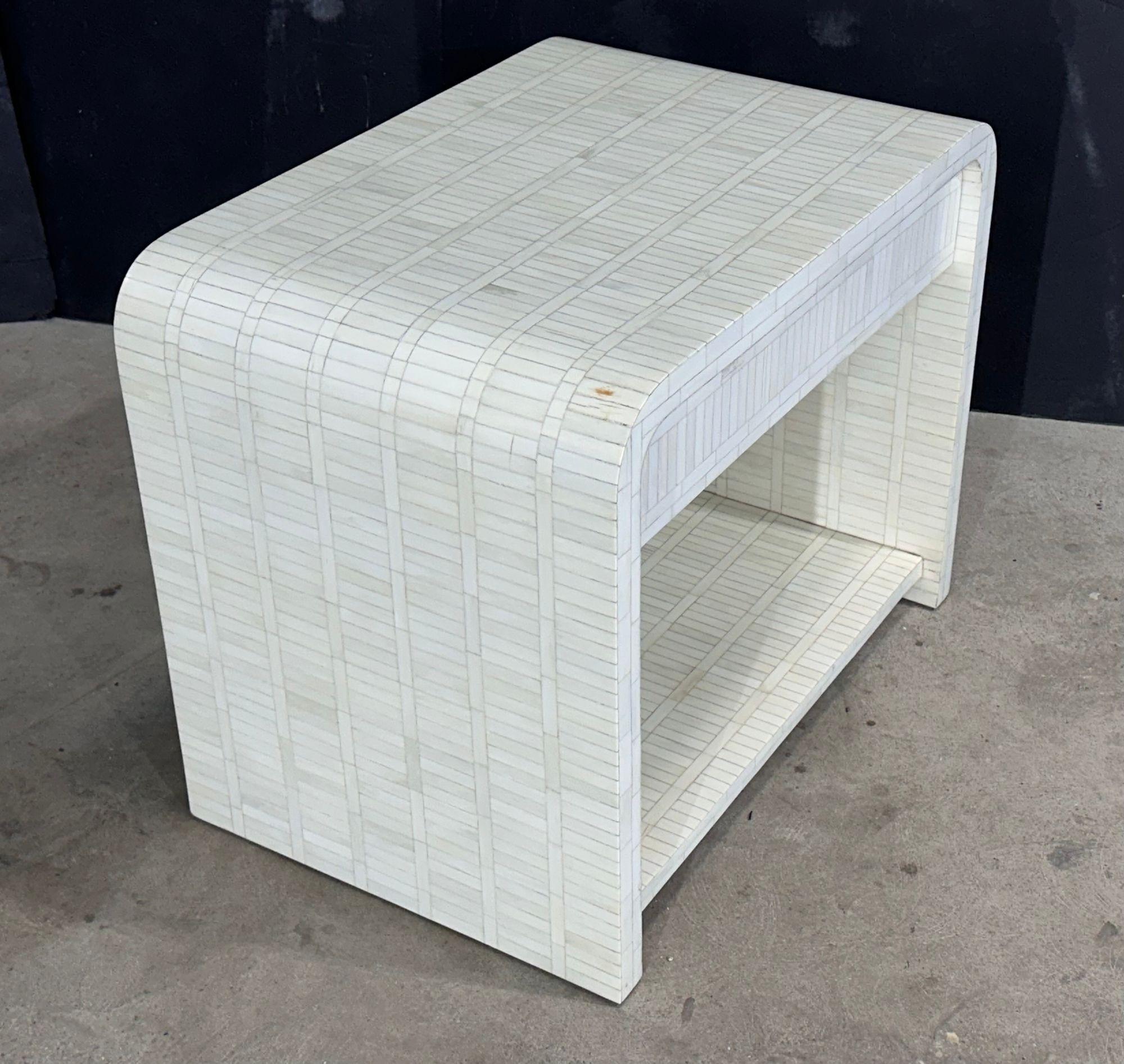 Colombian Enrique Garcel Tessellated Bone Waterfall Side/End Table, 1970 For Sale