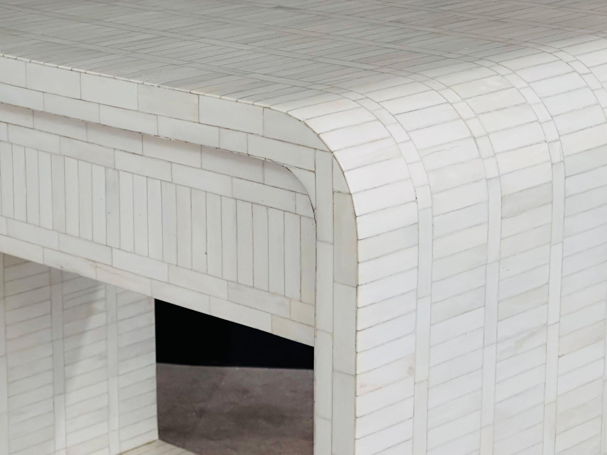 Enrique Garcel Tessellated Bone Waterfall Side/End Table, 1970 In Good Condition For Sale In Chicago, IL