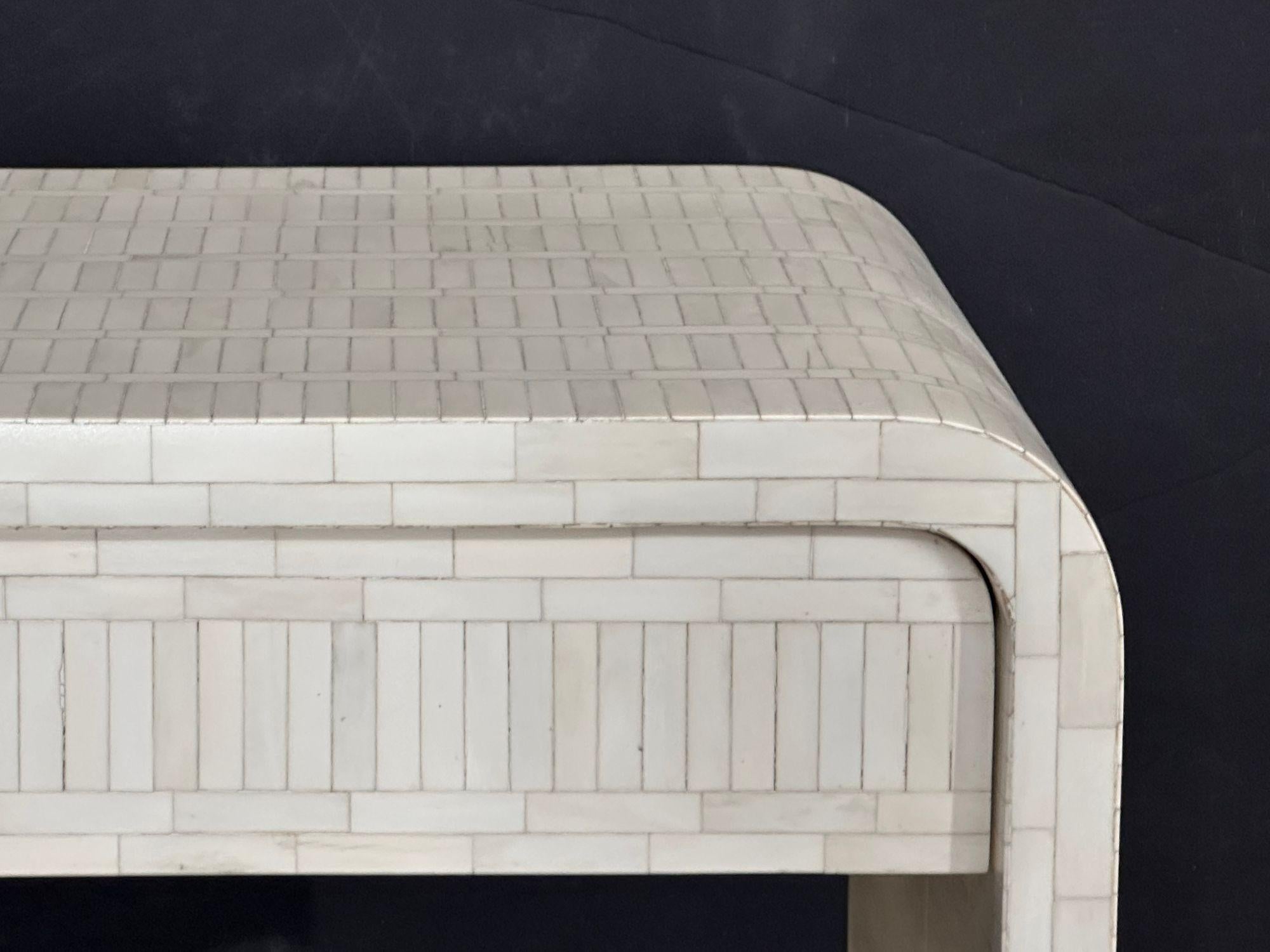 Late 20th Century Enrique Garcel Tessellated Bone Waterfall Side/End Table, 1970 For Sale