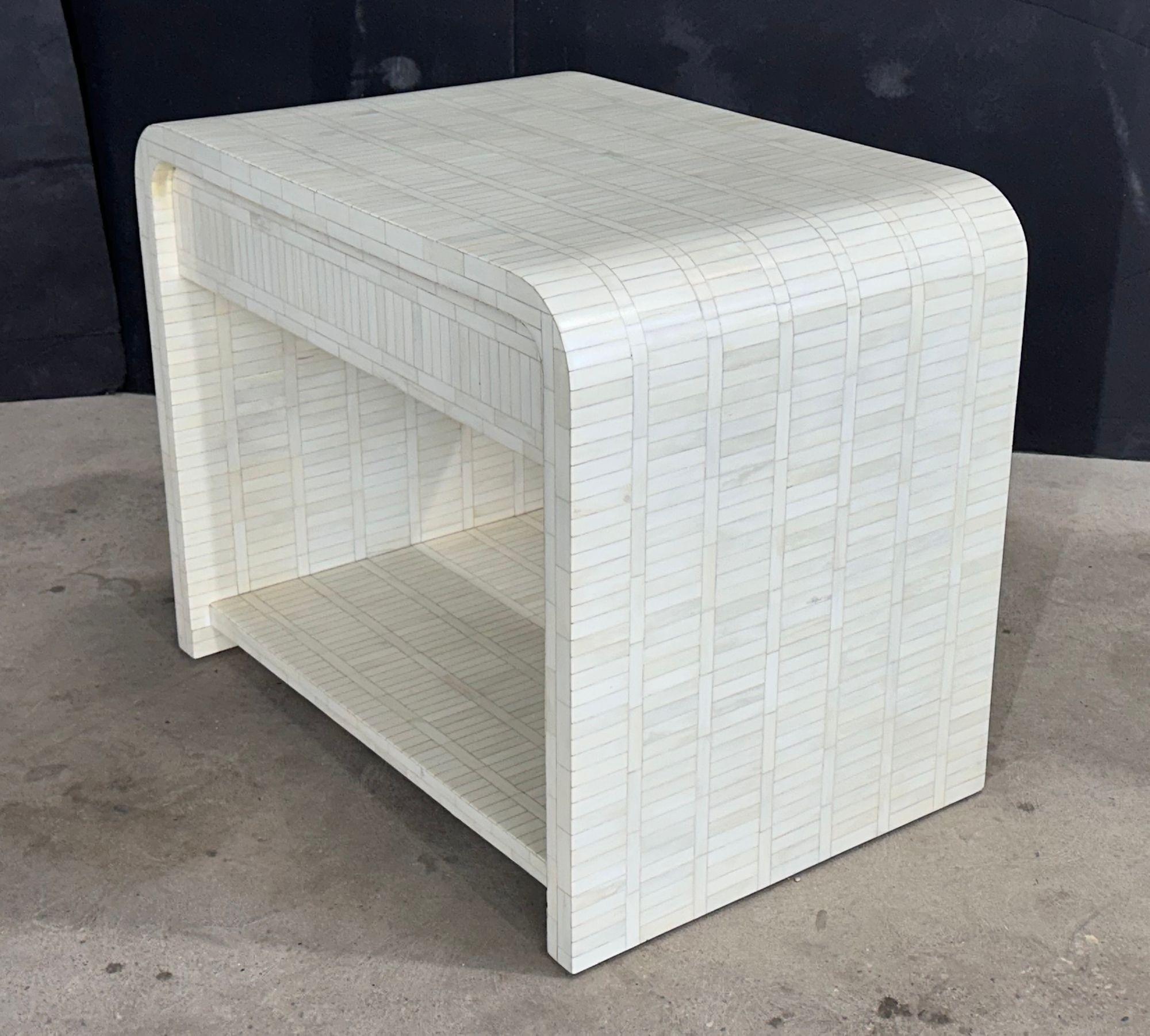 Mid-Century Modern Enrique Garcel Tessellated Bone Waterfall Side/End Table, 1970 For Sale
