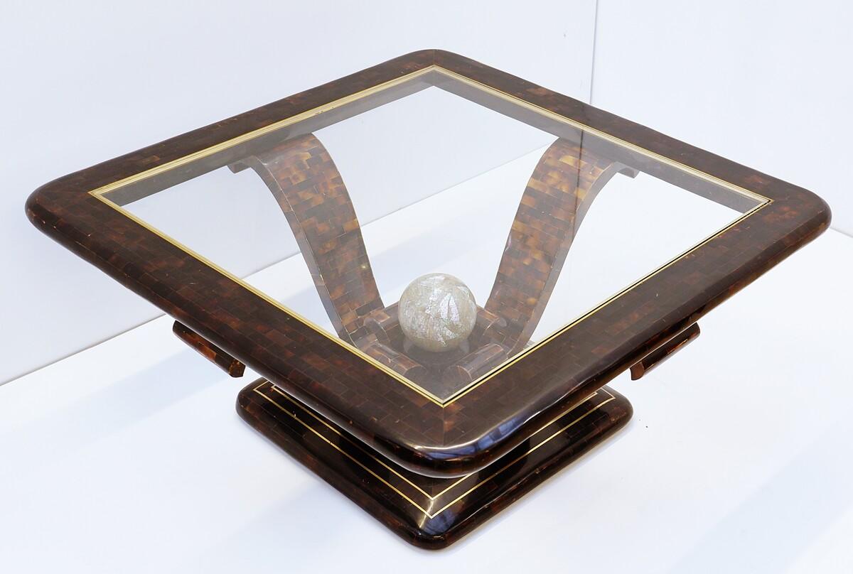 Enrique Garcel Tessellated Horn and Mother of Pearl Coffee Table, 1960s 1