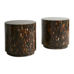 Enrique Garcel Tessellated Horn Drum Tables, Pair, Columbia, 1970s