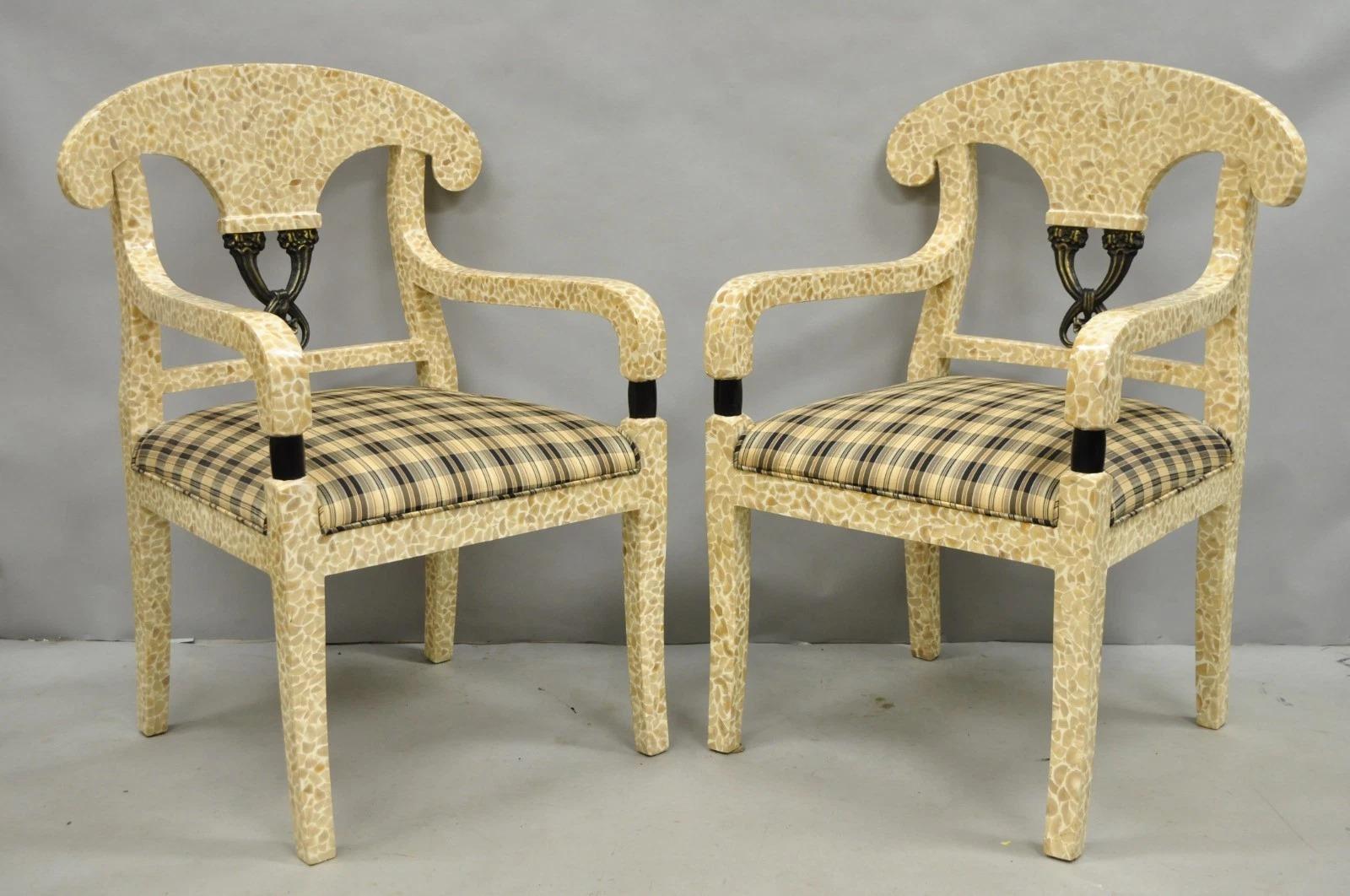Enrique Garcel Tessellated Stone Inlay Regency Style Dining Chairs - Set of 6 For Sale 6