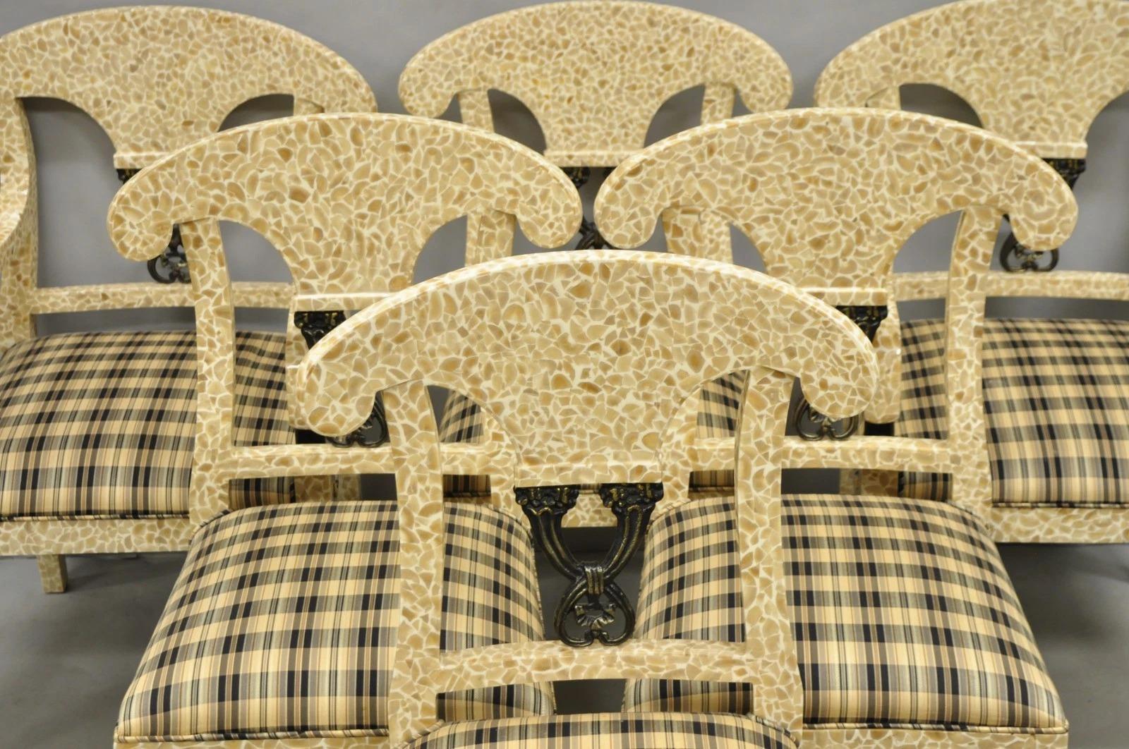 Enrique Garcel Tessellated Stone Inlay Regency Style Dining Chairs - Set of 6 For Sale 7