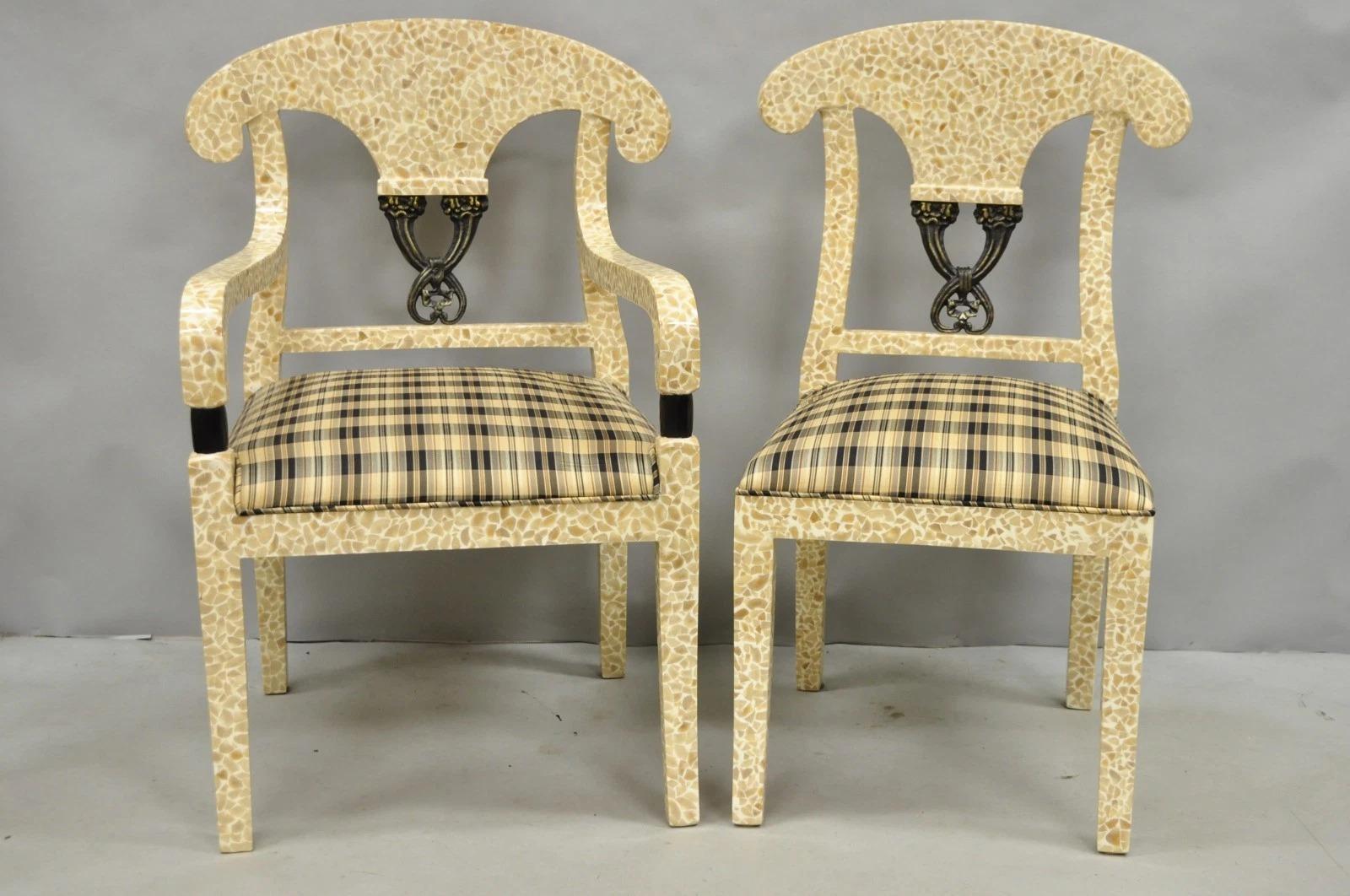 Unknown Enrique Garcel Tessellated Stone Inlay Regency Style Dining Chairs - Set of 6 For Sale
