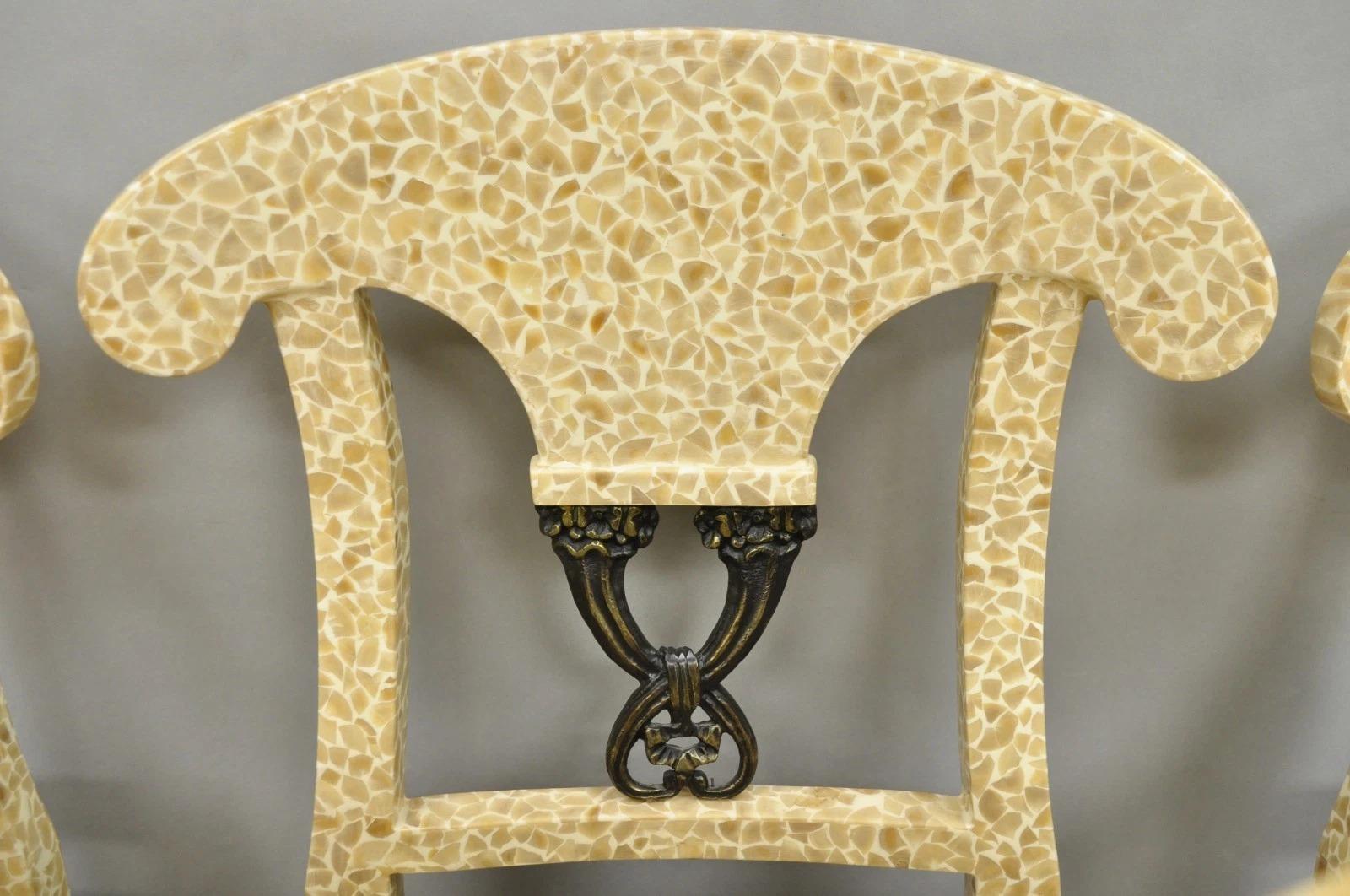 Enrique Garcel Tessellated Stone Inlay Regency Style Dining Chairs - Set of 6 In Good Condition For Sale In Philadelphia, PA