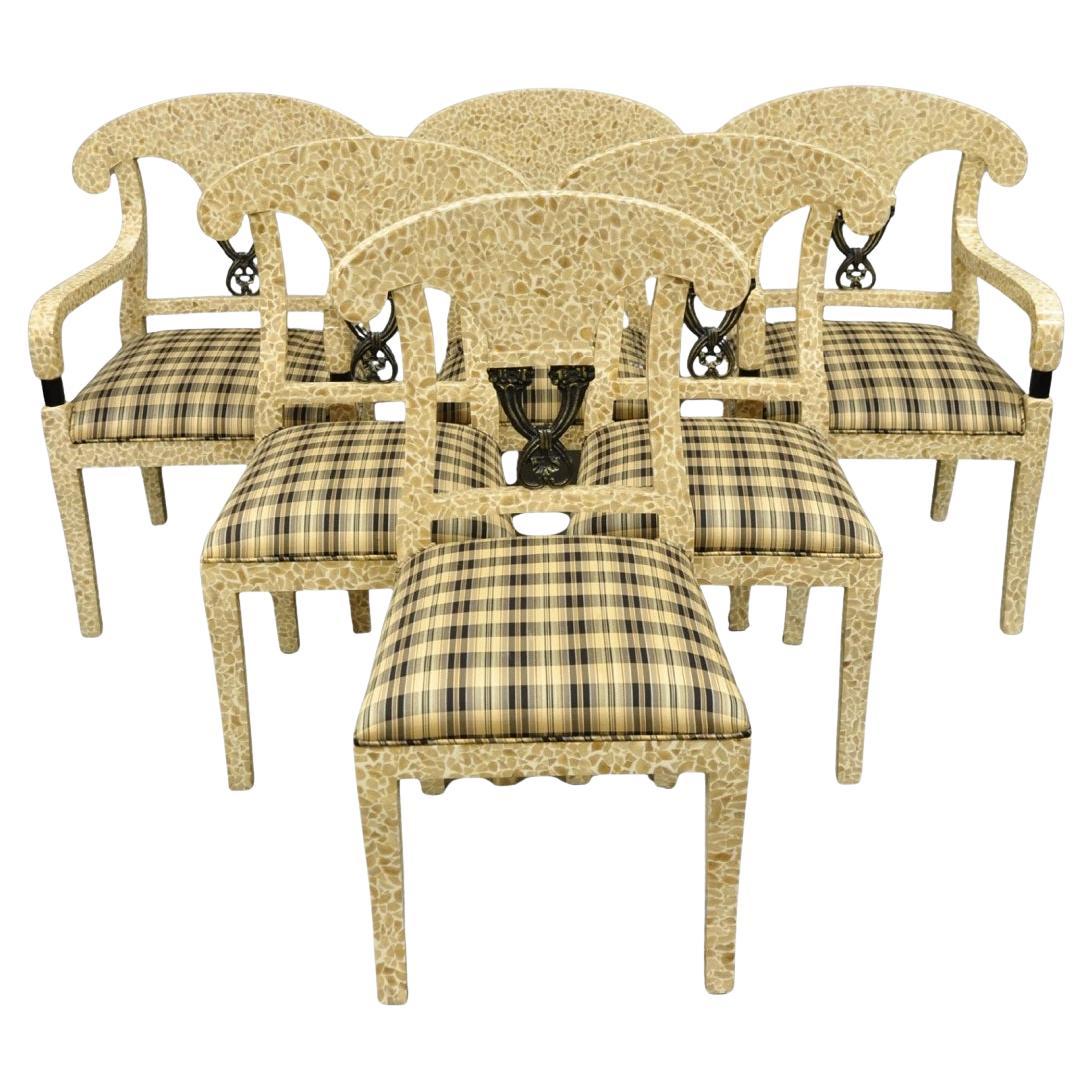 Enrique Garcel Tessellated Stone Inlay Regency Style Dining Chairs - Set of 6 For Sale